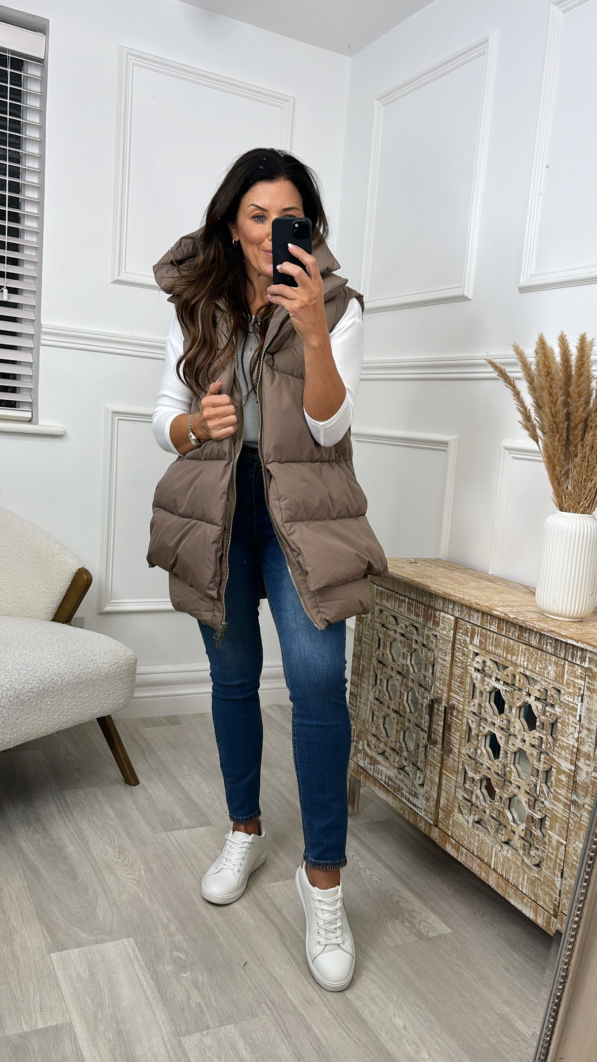 Liva Taupe Layered Puffer Gilet