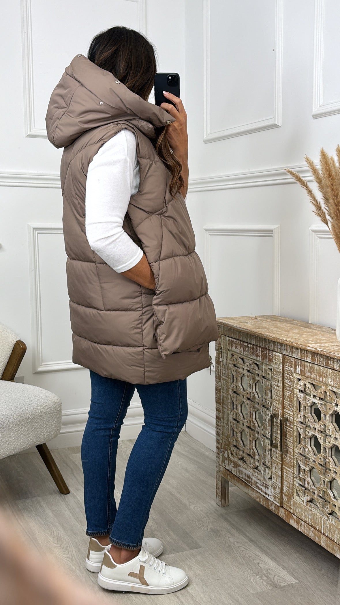 Liva Taupe Layered Puffer Gilet