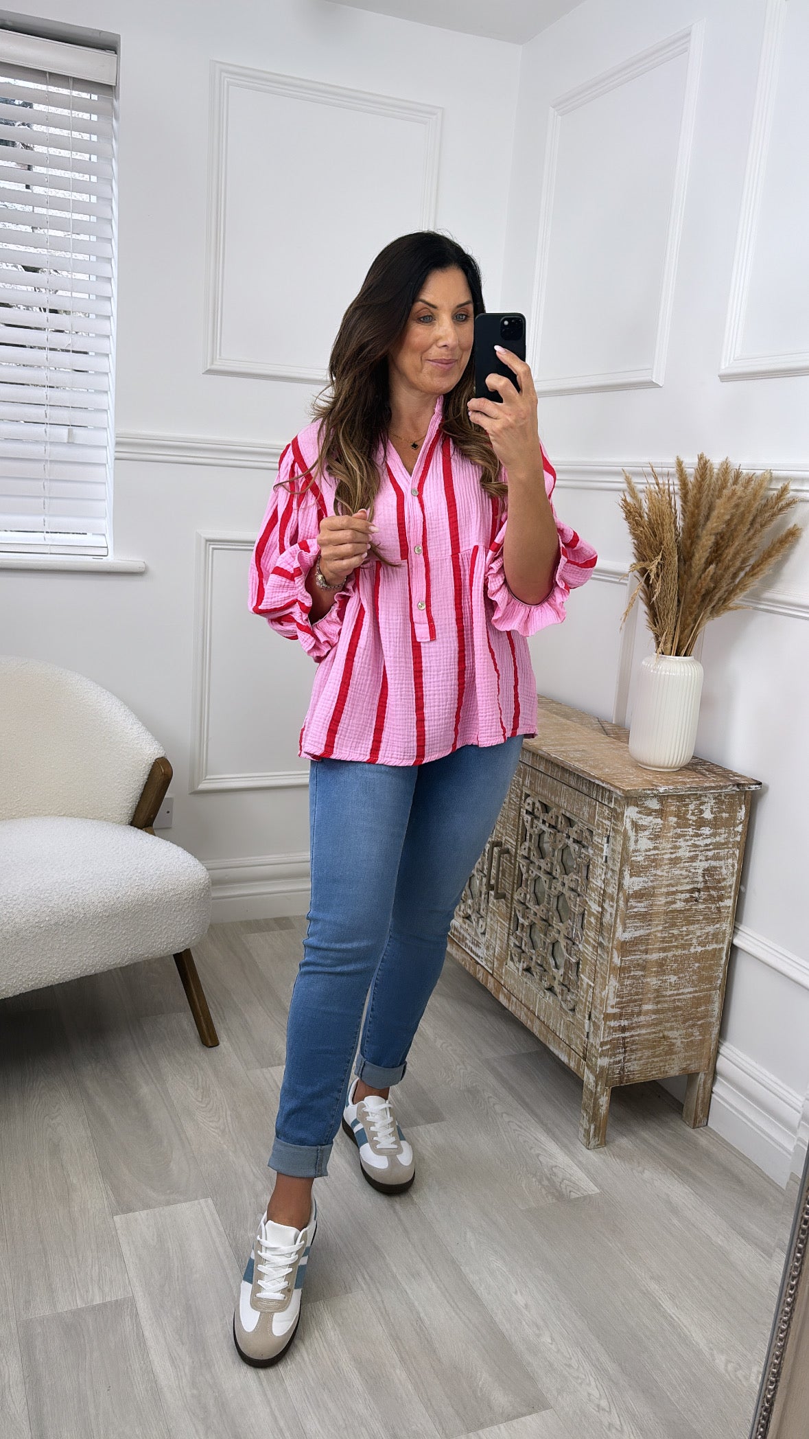 Helena Pink Red Stripe Blouse