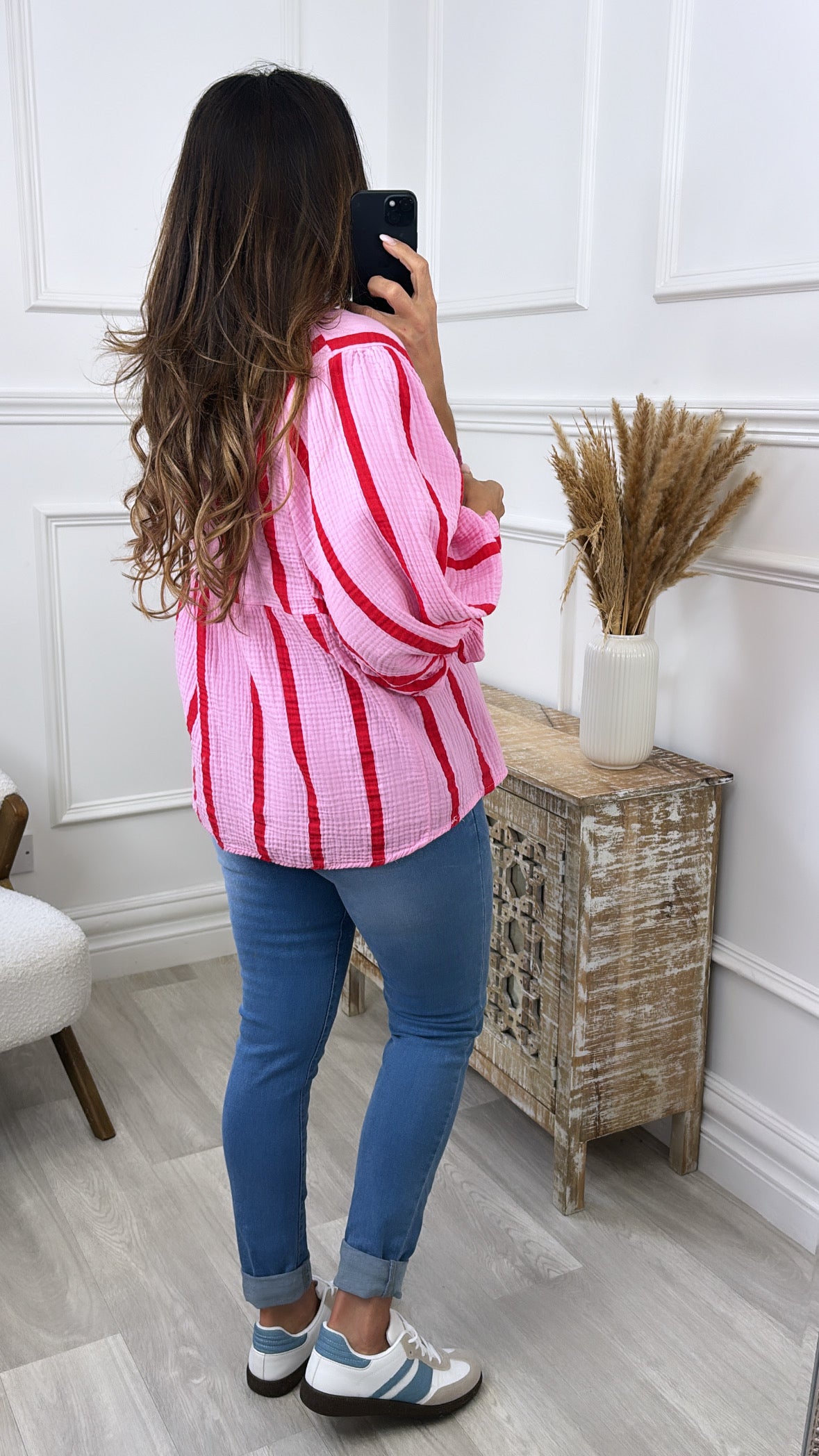 Helena Pink Red Stripe Blouse