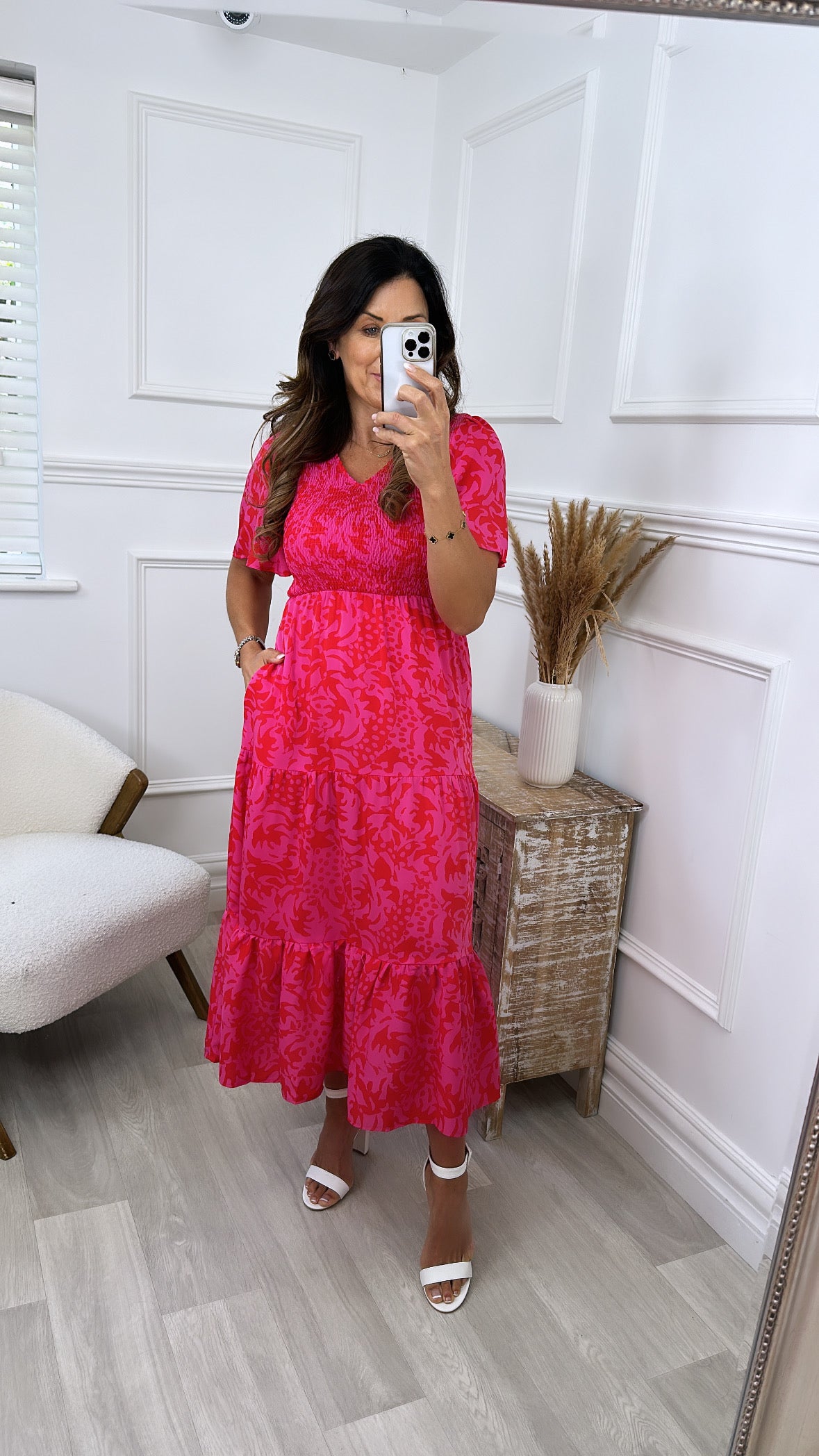 Brunella Pink Smock Midi Dress