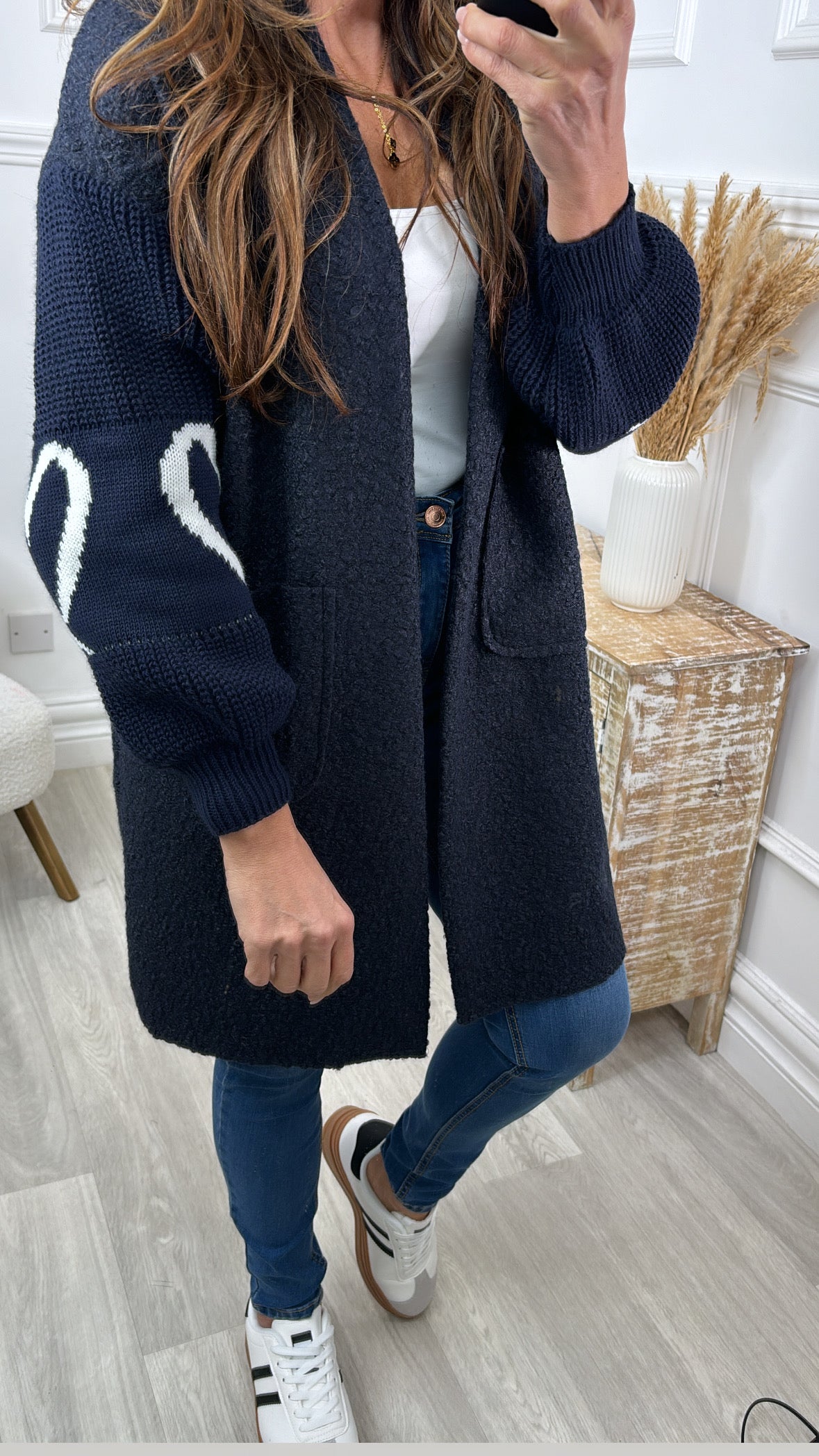 Yvonne Navy Heart Sleeve Coatigan