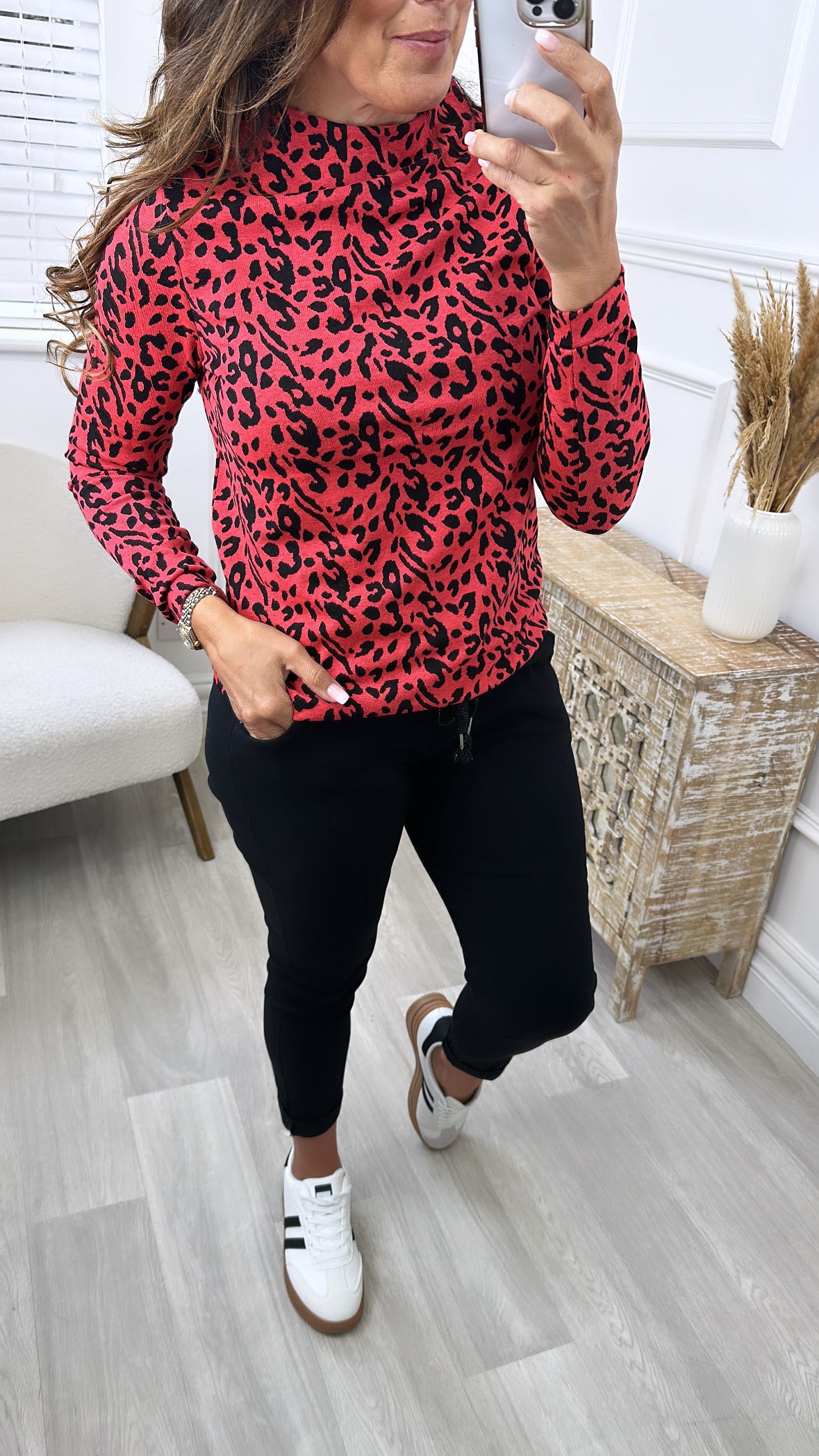 Oceana Coral Leopard Print Pullover