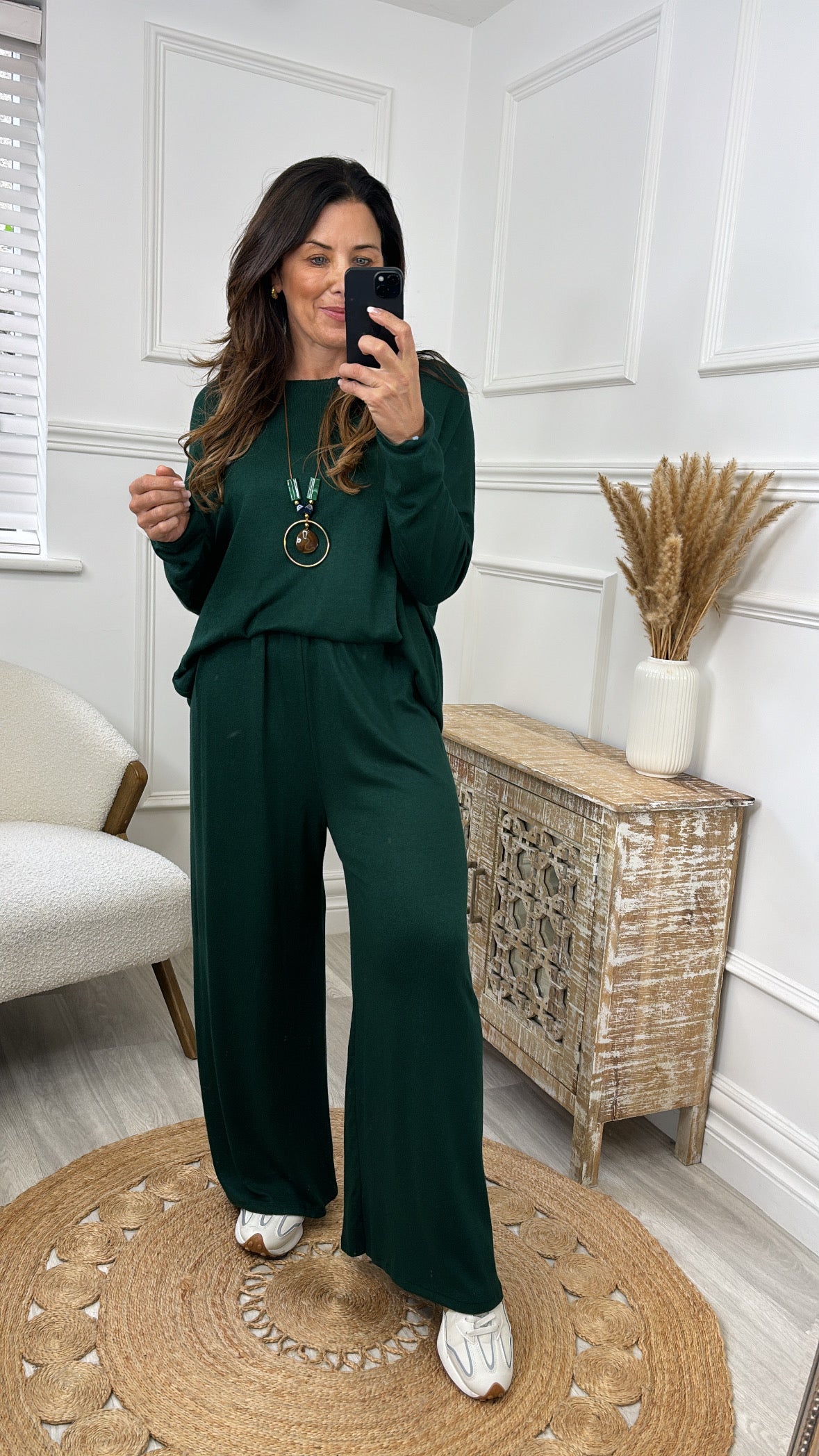 Tina Forest Green Pants Suit With Necklace