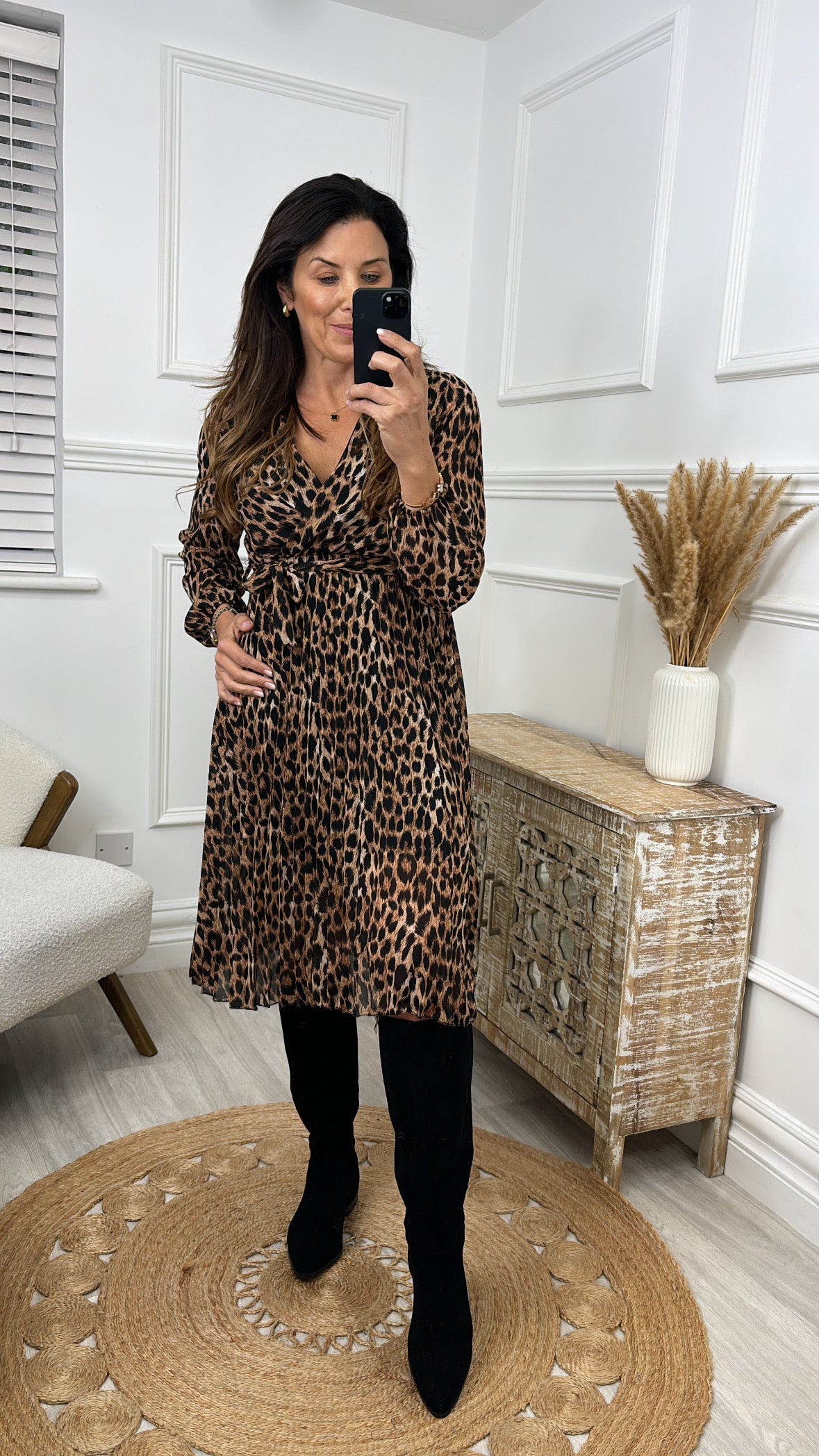 Torry Leopard Pleated Wrap Dress