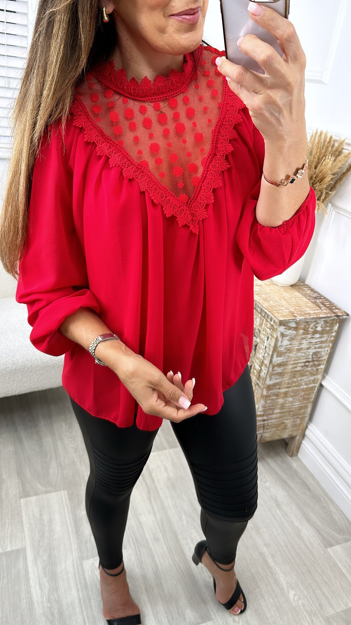 Paige Red Polka Dot Neck Blouse