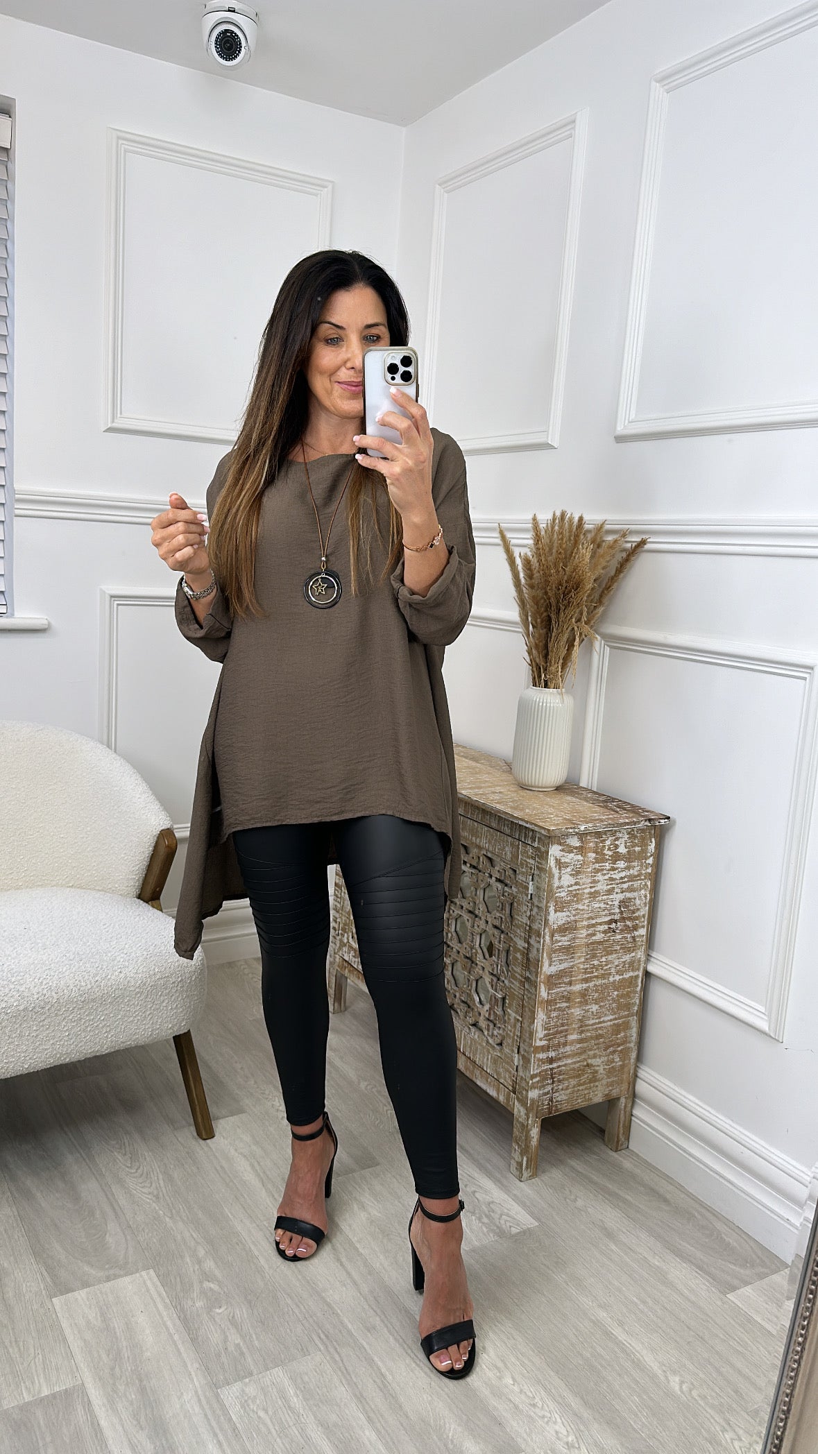 Sienna Light Brown Tunic Top with Necklace