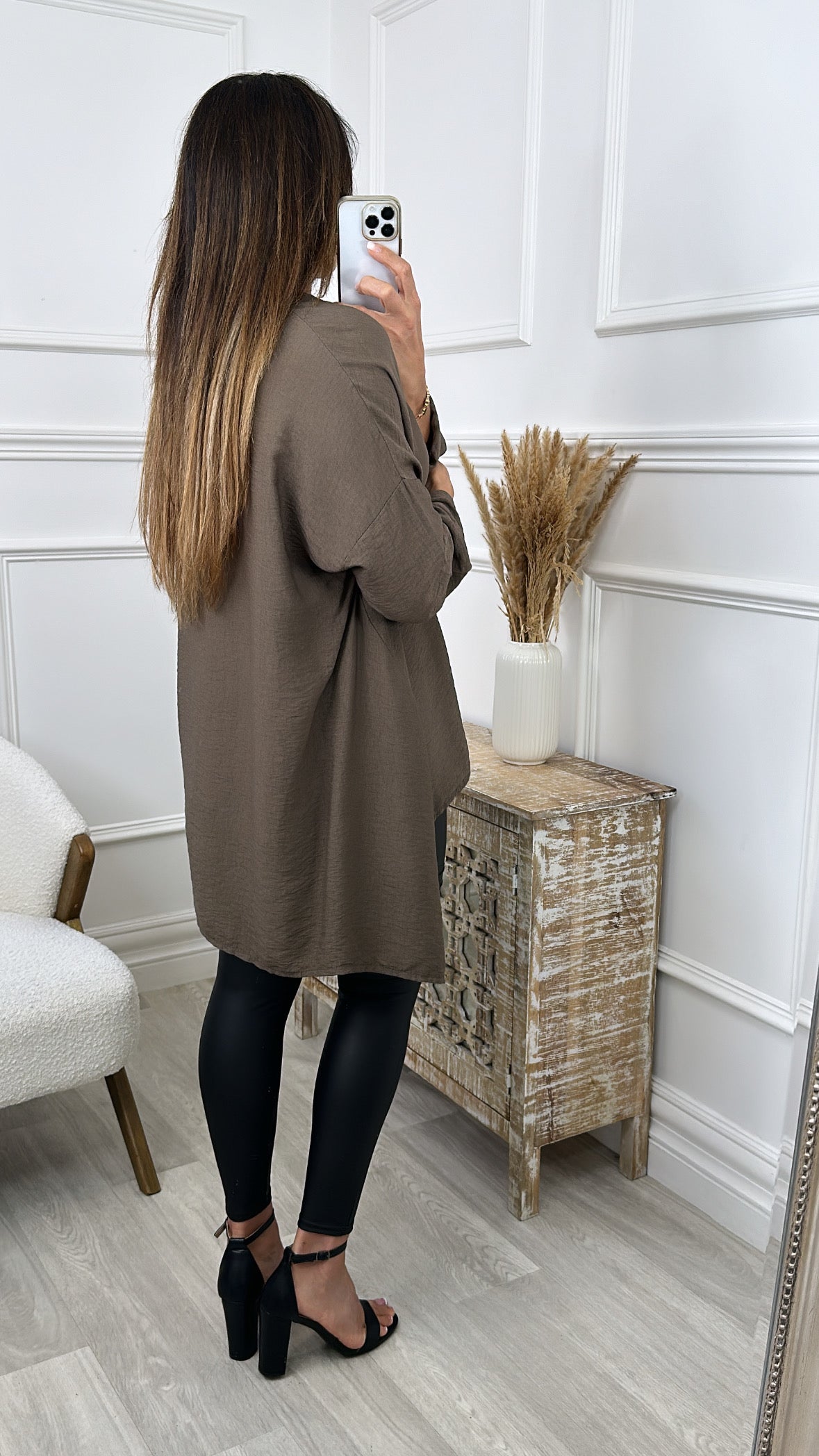 Sienna Light Brown Tunic Top with Necklace