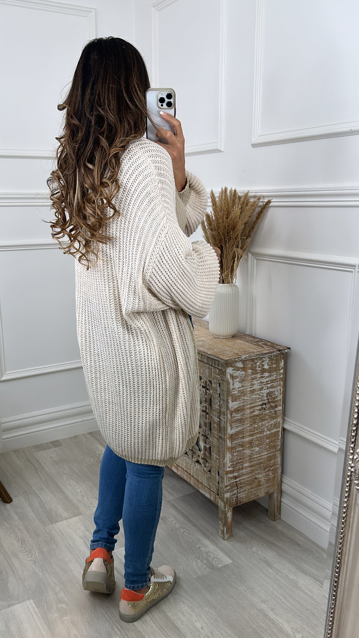 Caitlin Beige Gold Trim Cardigan