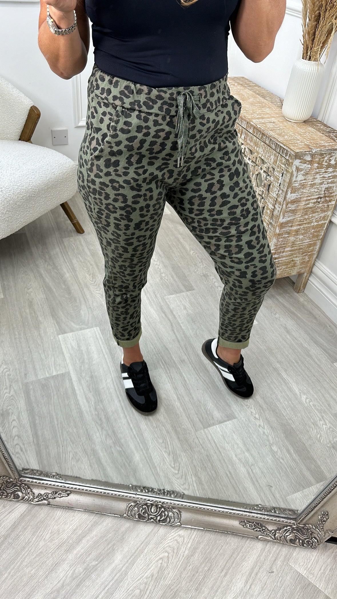 Rona Khaki Leopard High Waisted Joggers