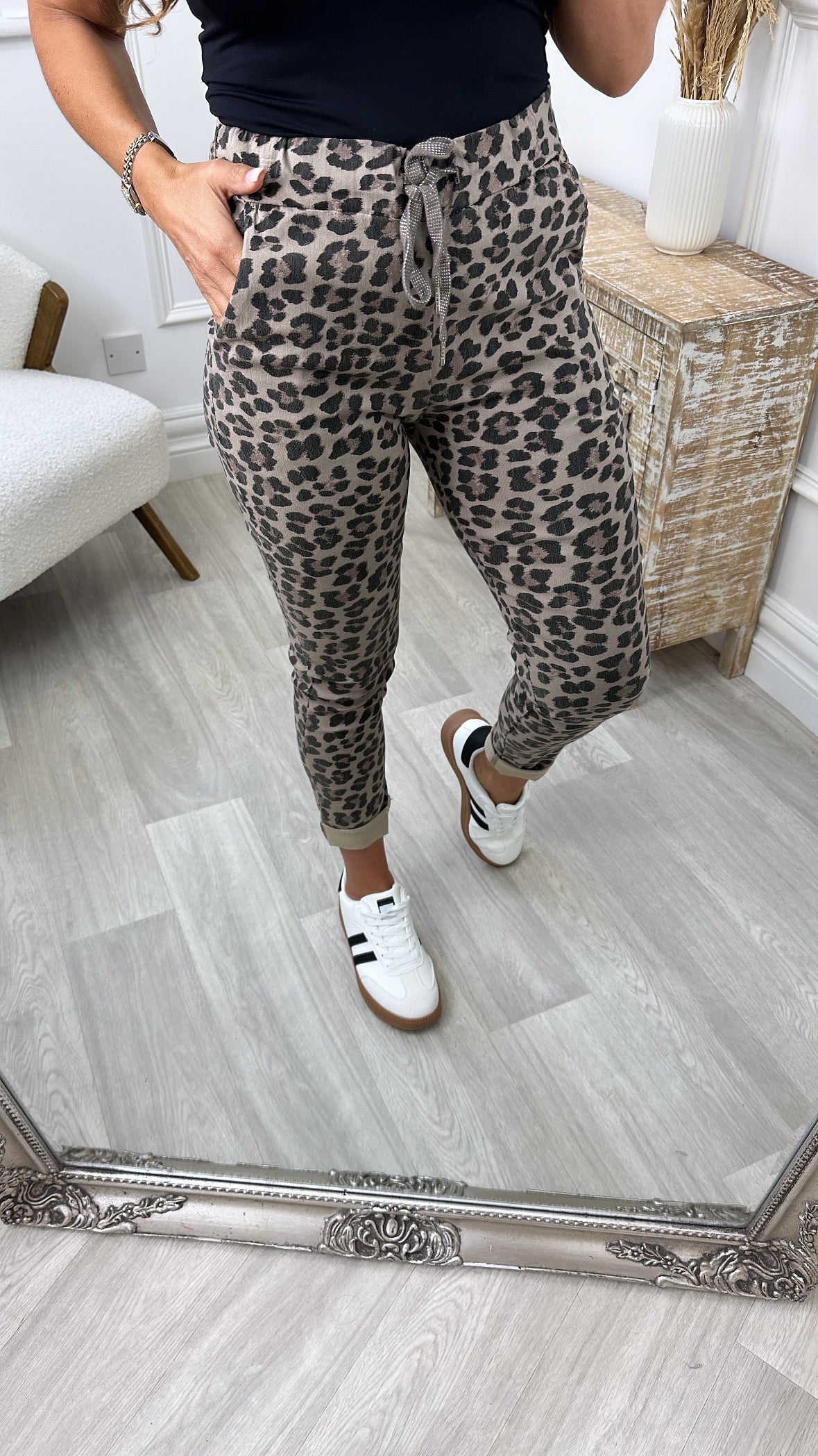 Rona Beige Leopard Joggers