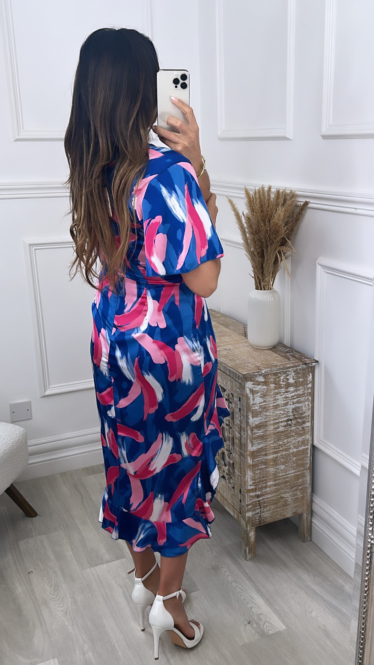 Vanessa Cobalt Pink Frill Detail Wrap Midi Dress