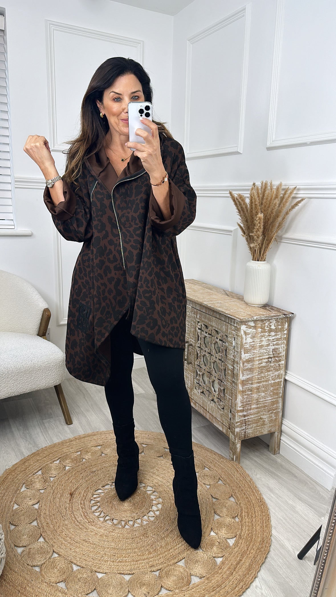 Stasia Brown Leopard Longline Hoodie