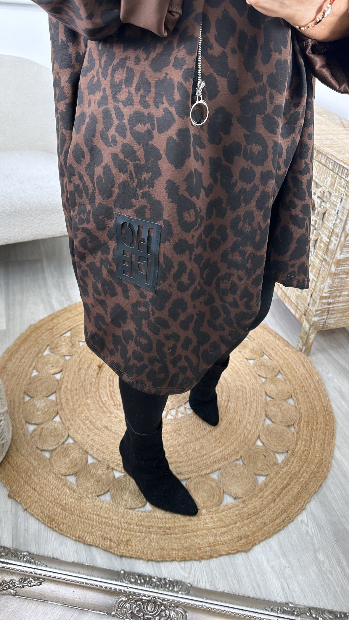 Stasia Brown Leopard Longline Hoodie