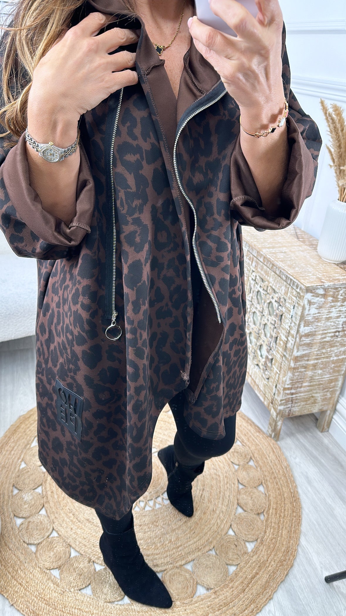 Stasia Brown Leopard Longline Hoodie