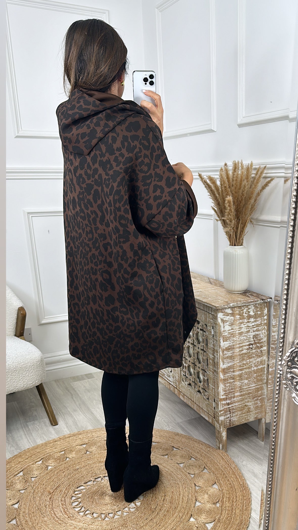 Stasia Brown Leopard Longline Hoodie