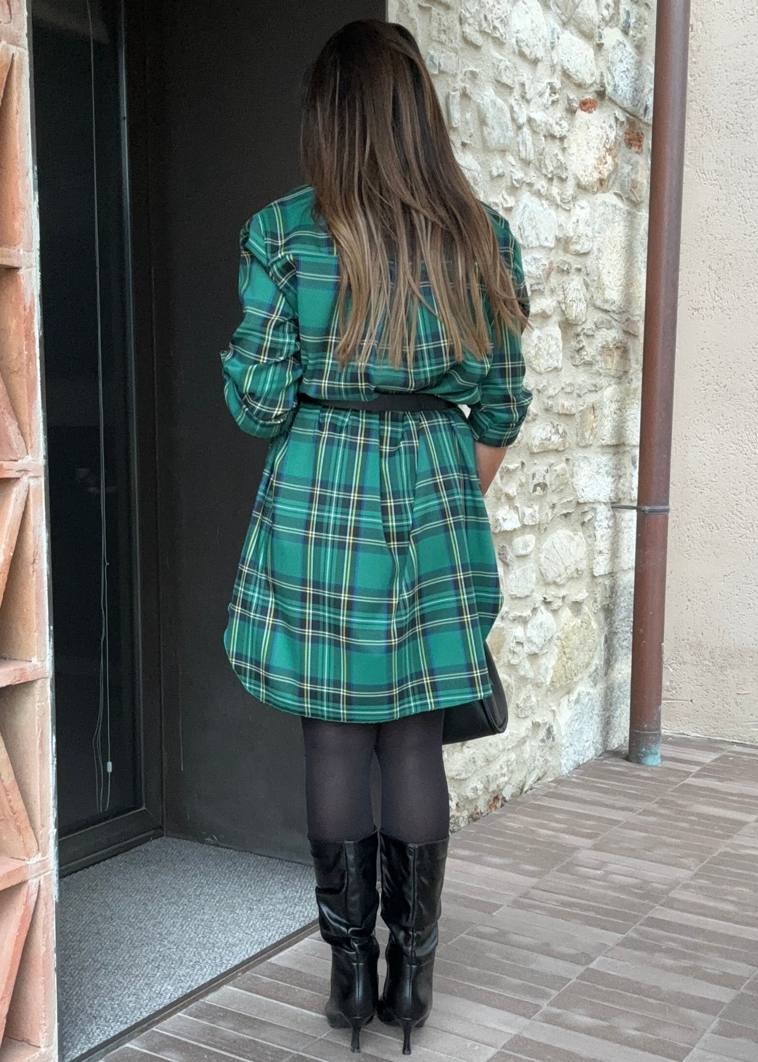 Ciara Green Tartan Belt Tunic Dress