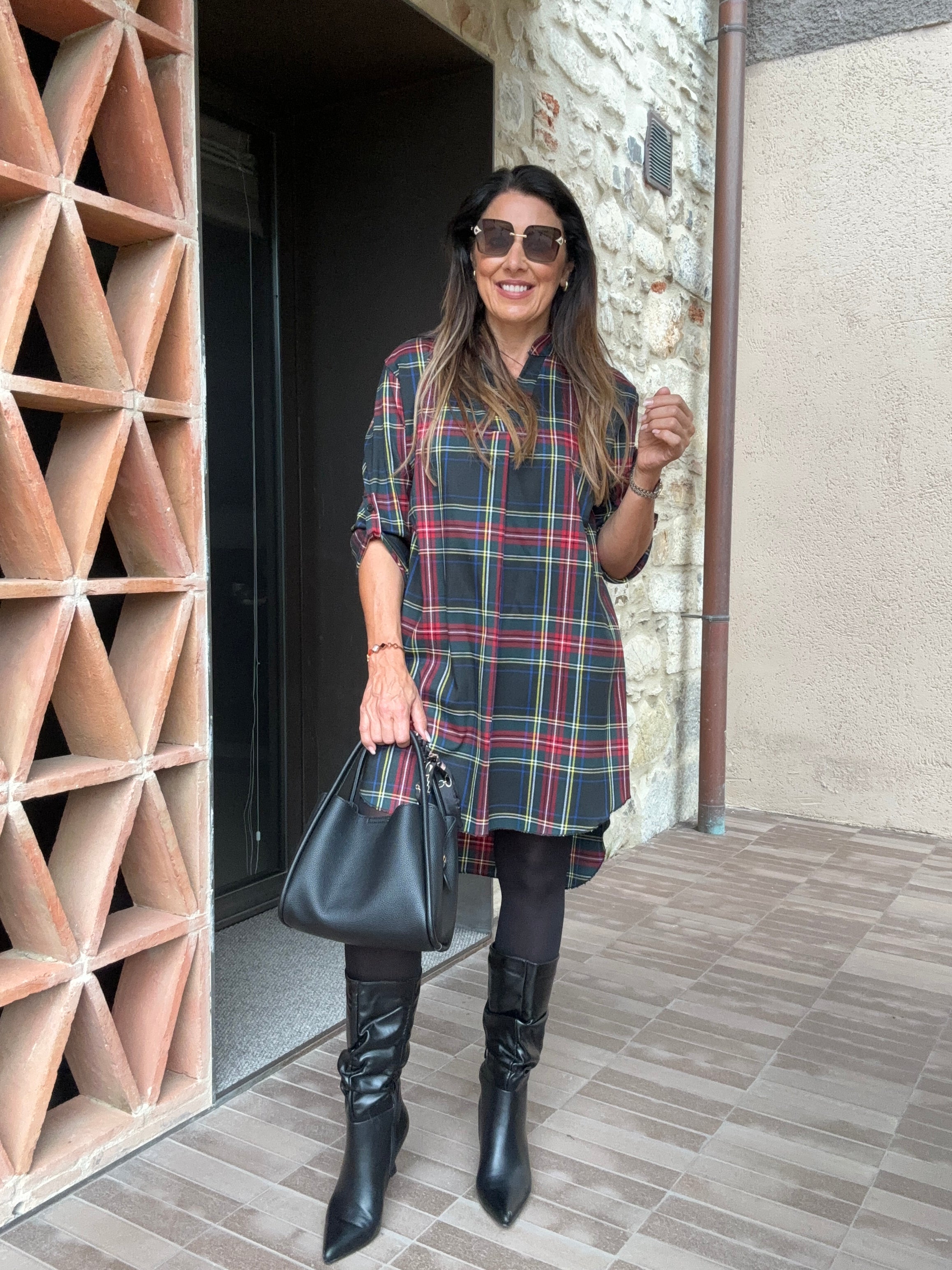 Ciara Black Tartan Belt Tunic Dress