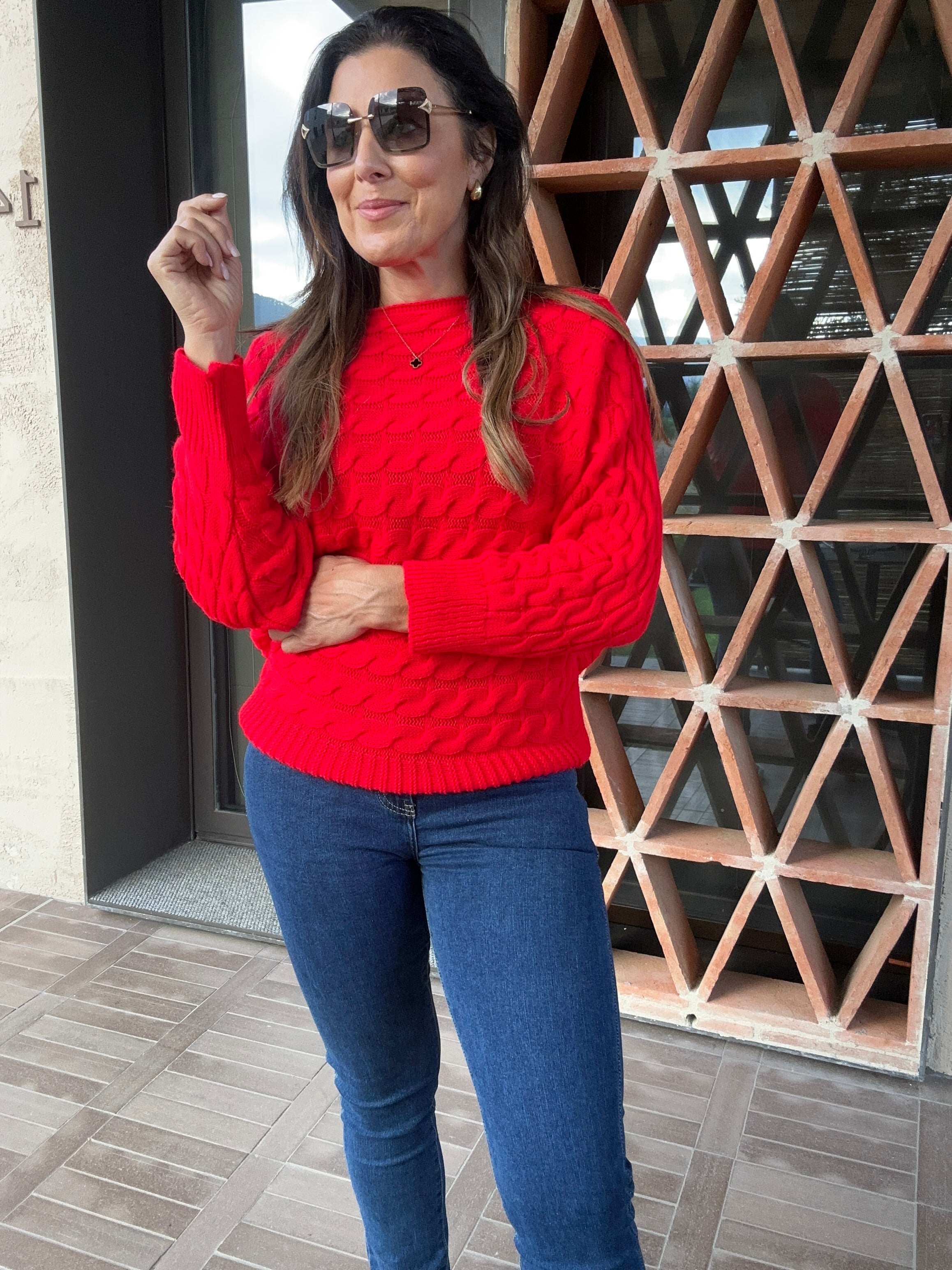 Marissa Red Cable Knit Jumper