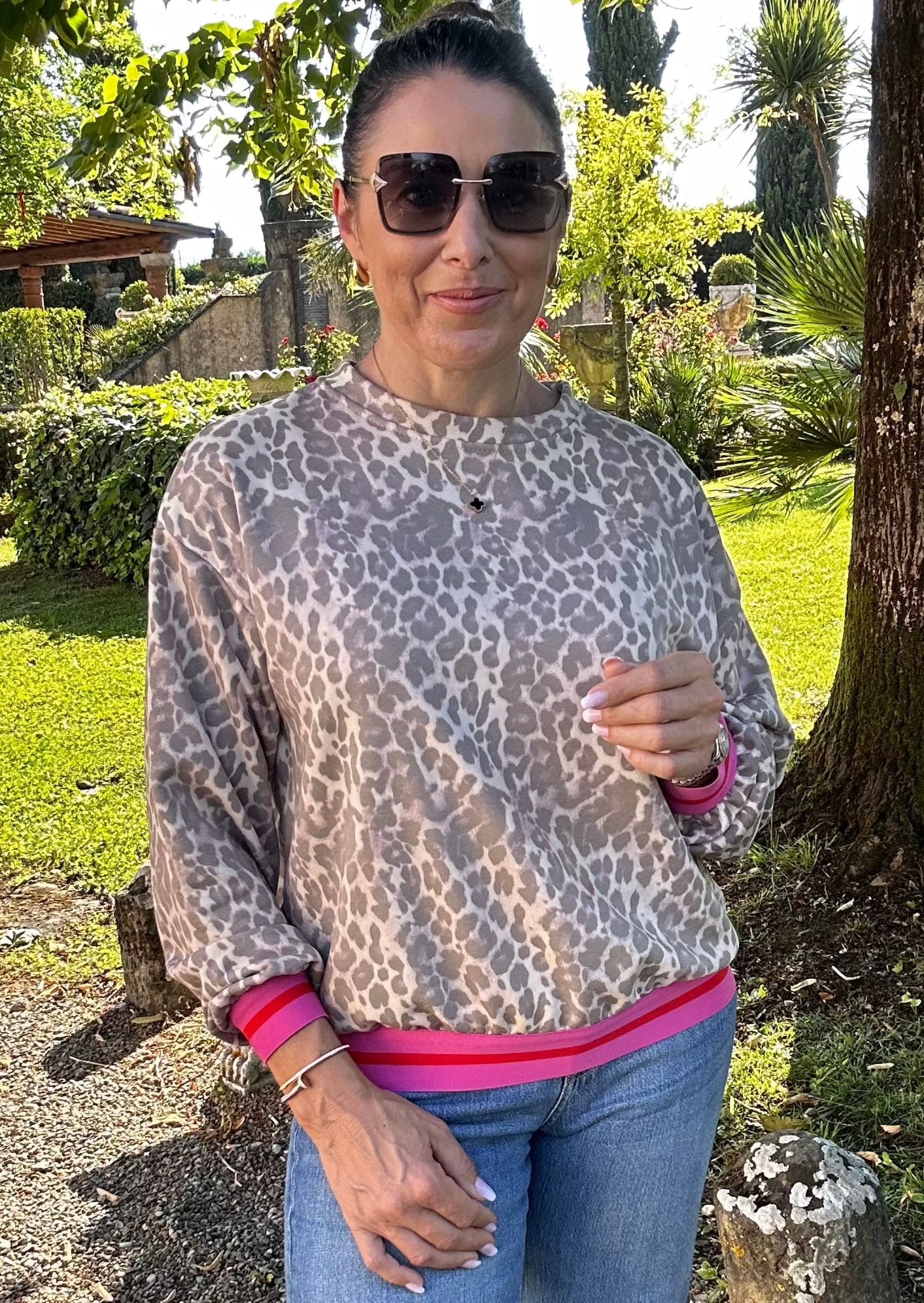 Agnes Pink Trim Leopard Sweatshirt