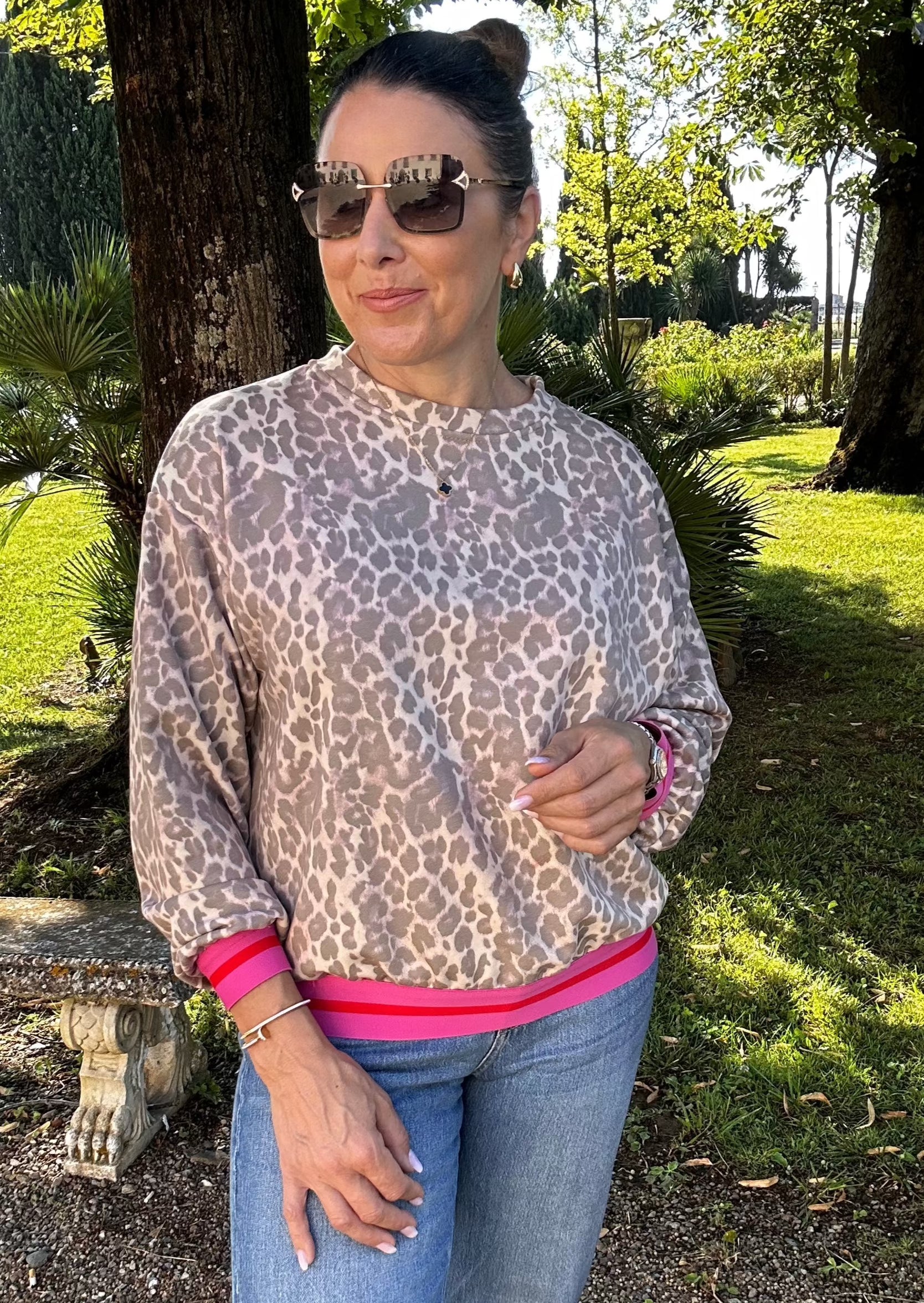 Agnes Pink Trim Leopard Sweatshirt