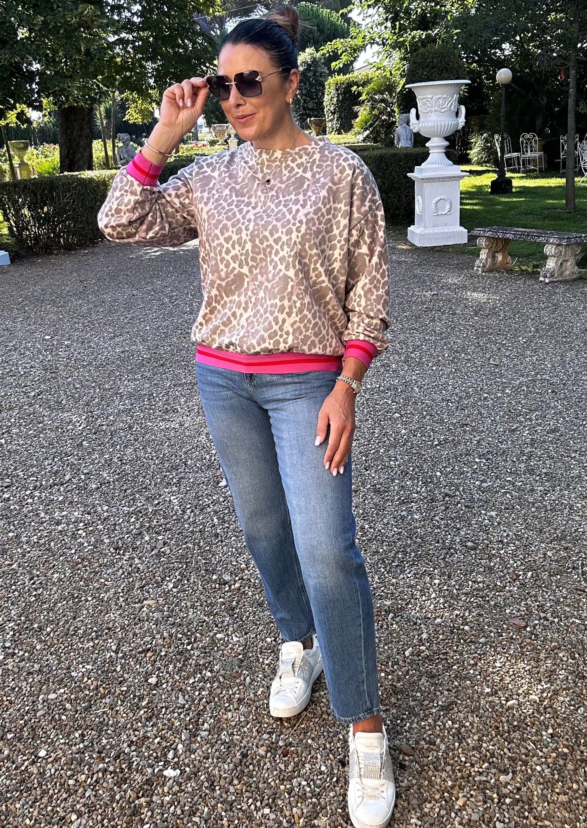 Agnes Pink Trim Leopard Sweatshirt