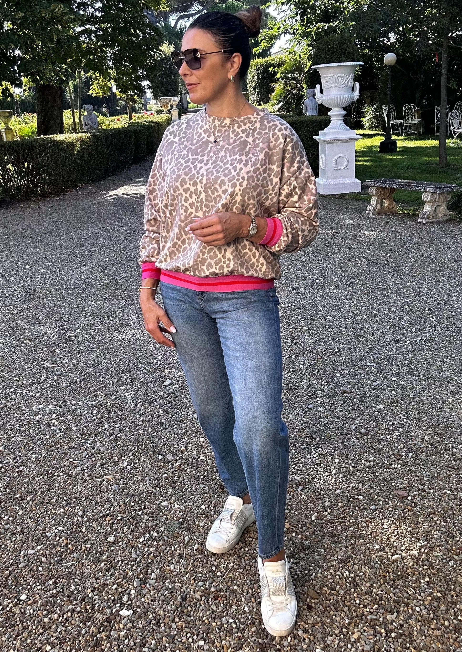 Agnes Pink Trim Leopard Sweatshirt