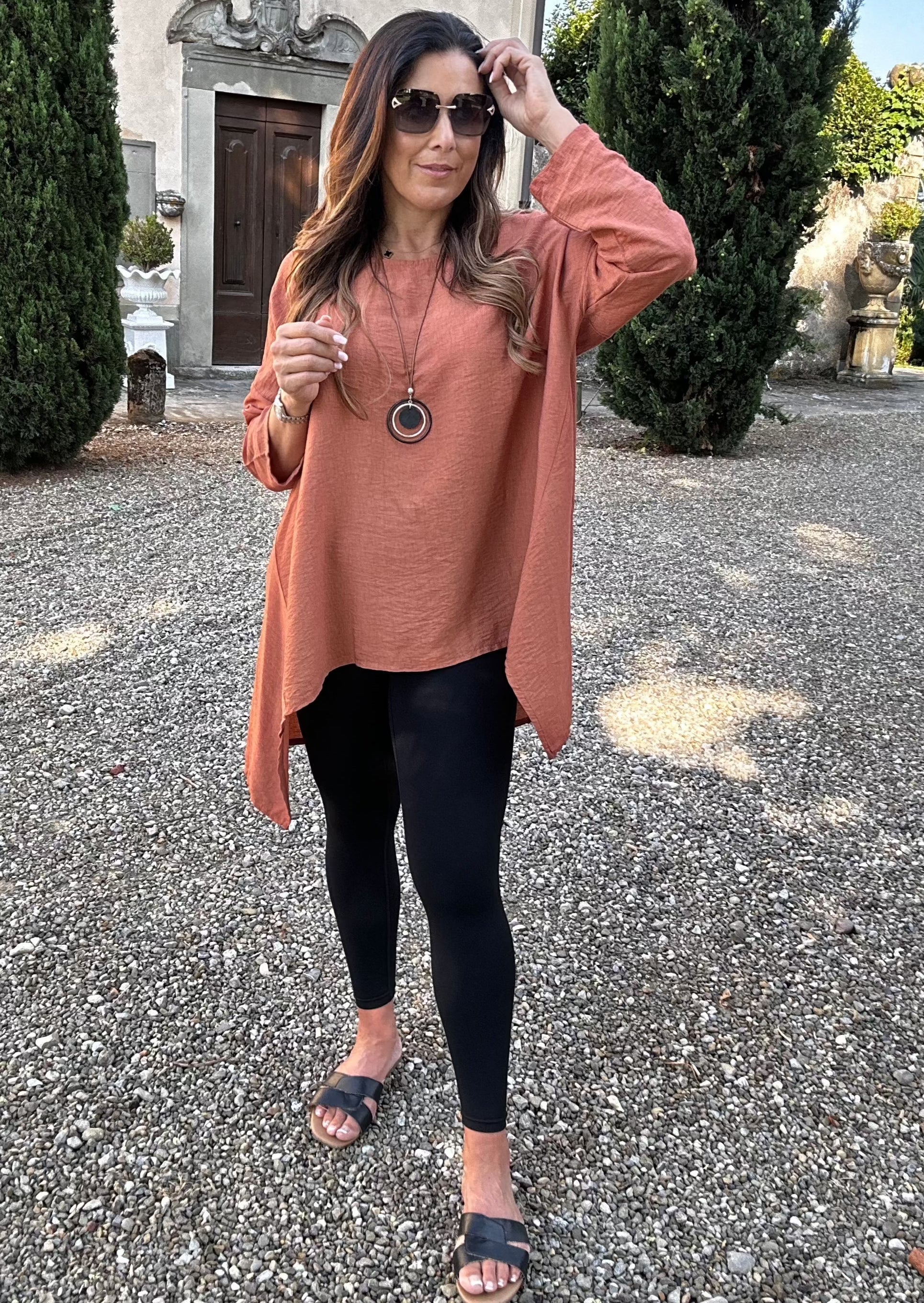 Sienna Orange Tunic Top with Necklace