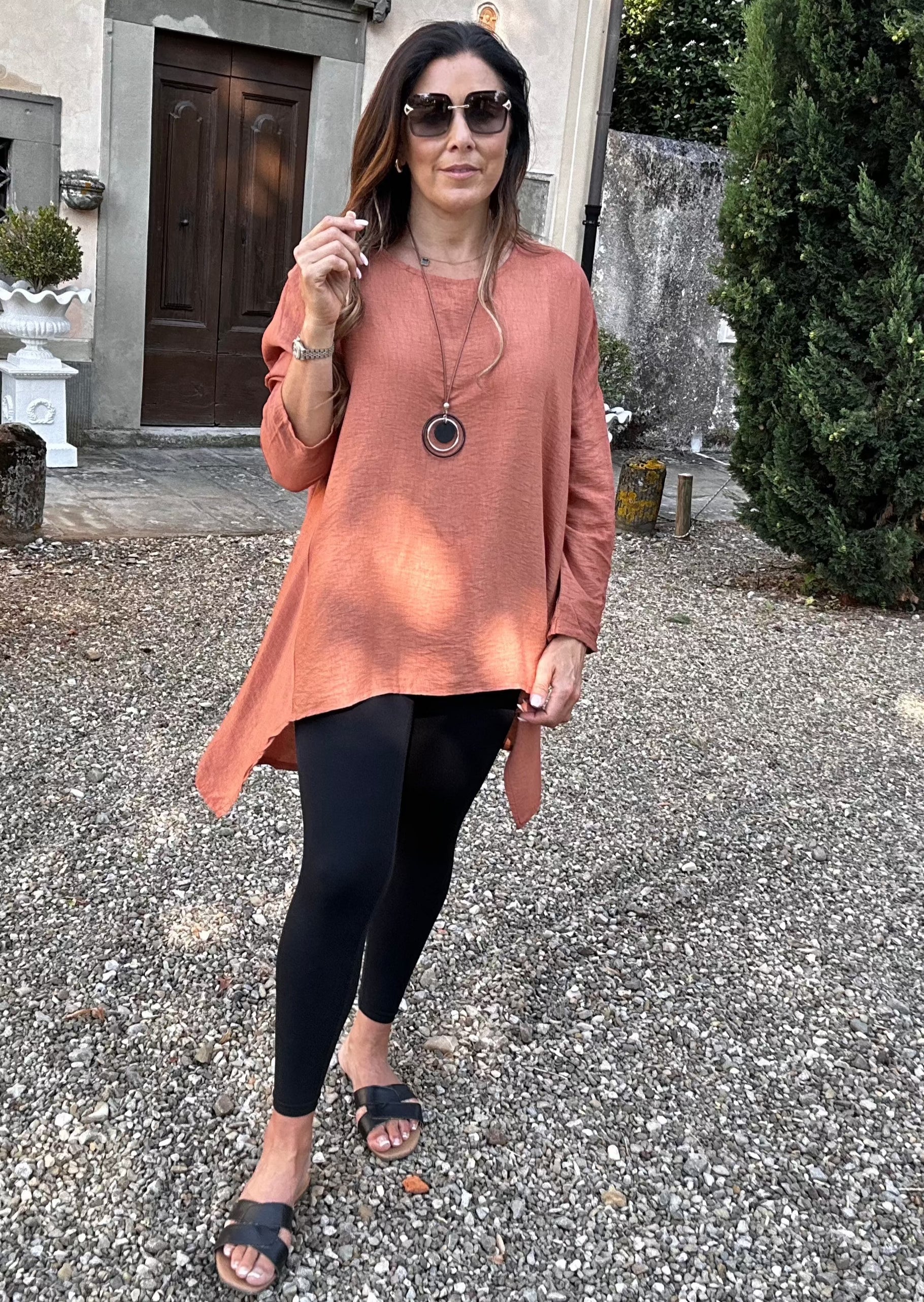 Sienna Orange Tunic Top with Necklace