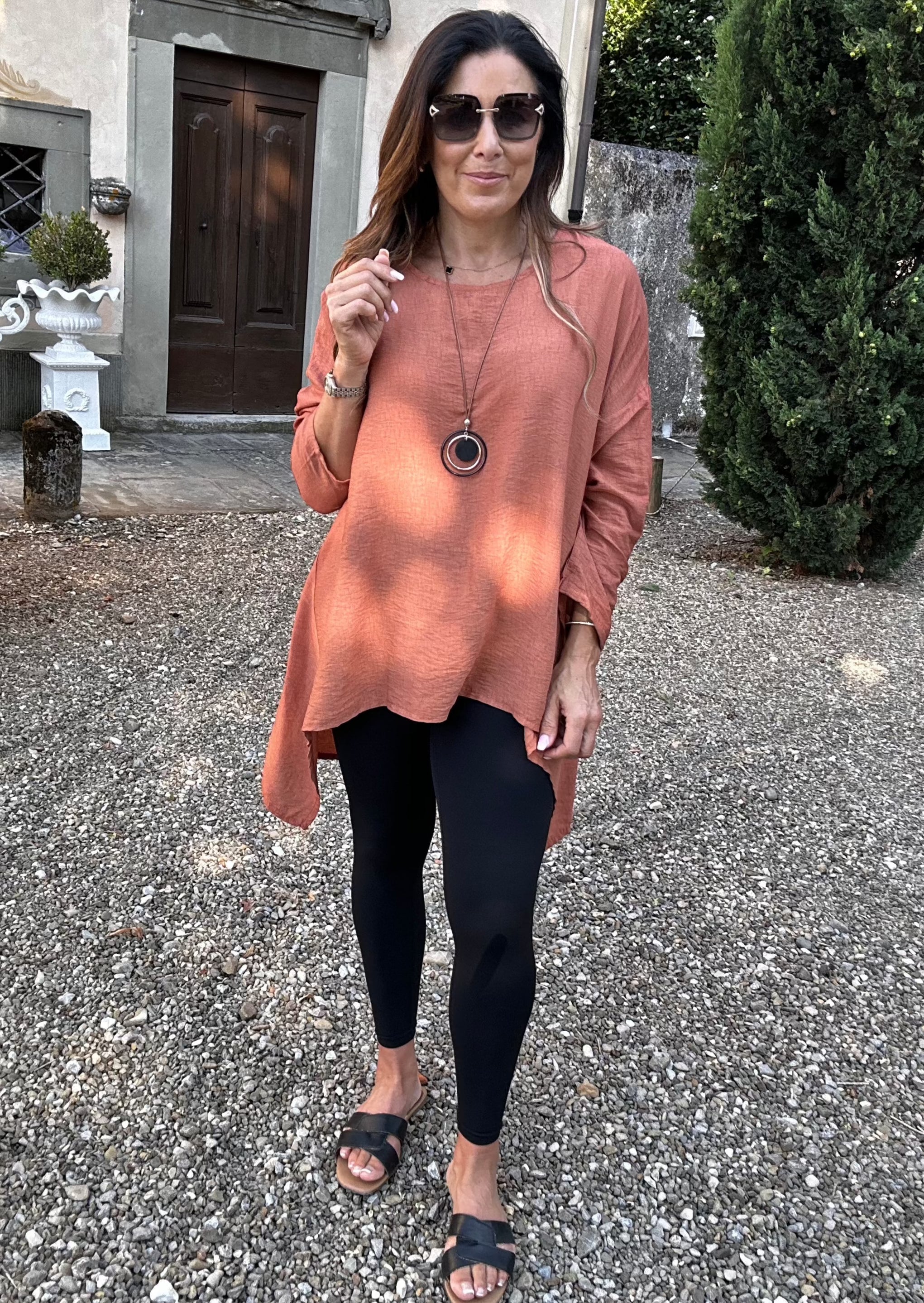 Sienna Orange Tunic Top with Necklace