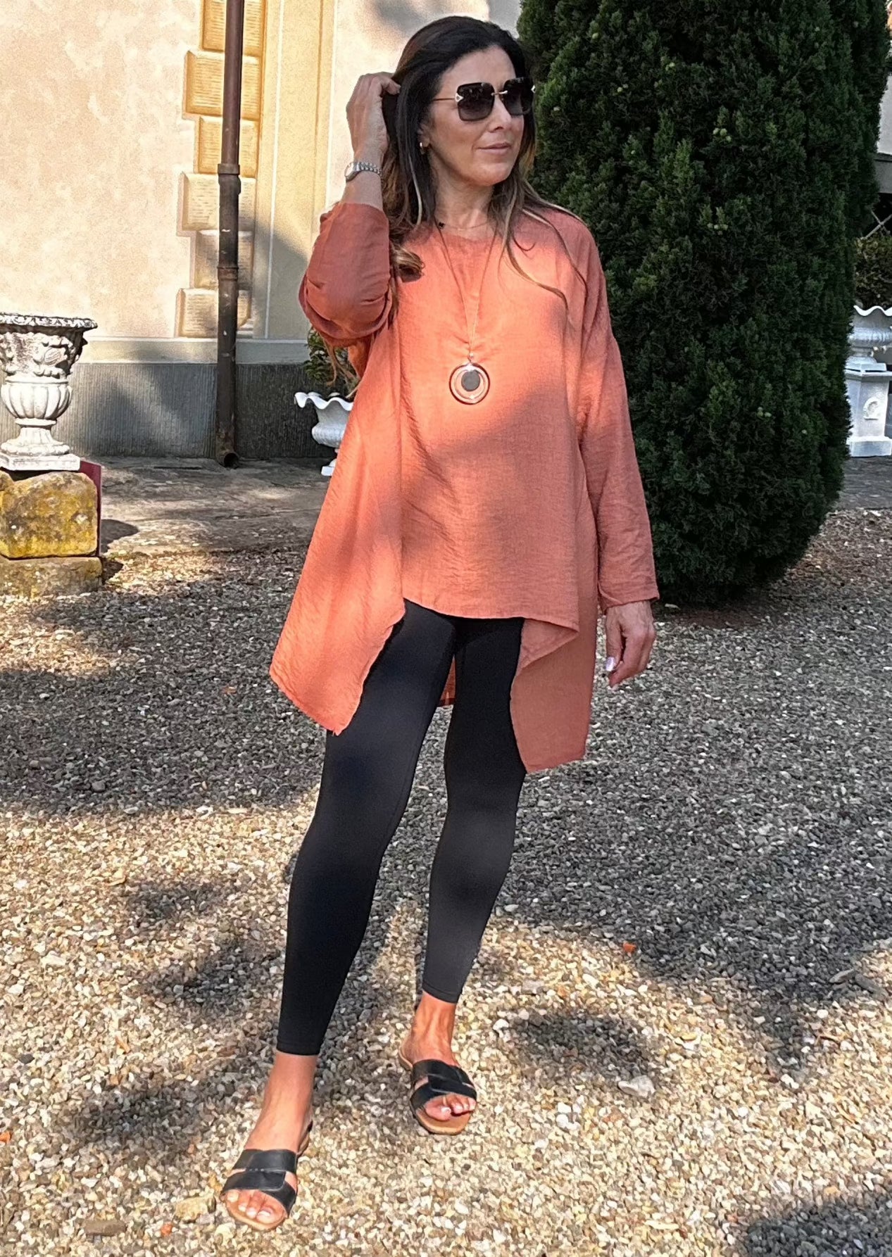 Sienna Orange Tunic Top with Necklace