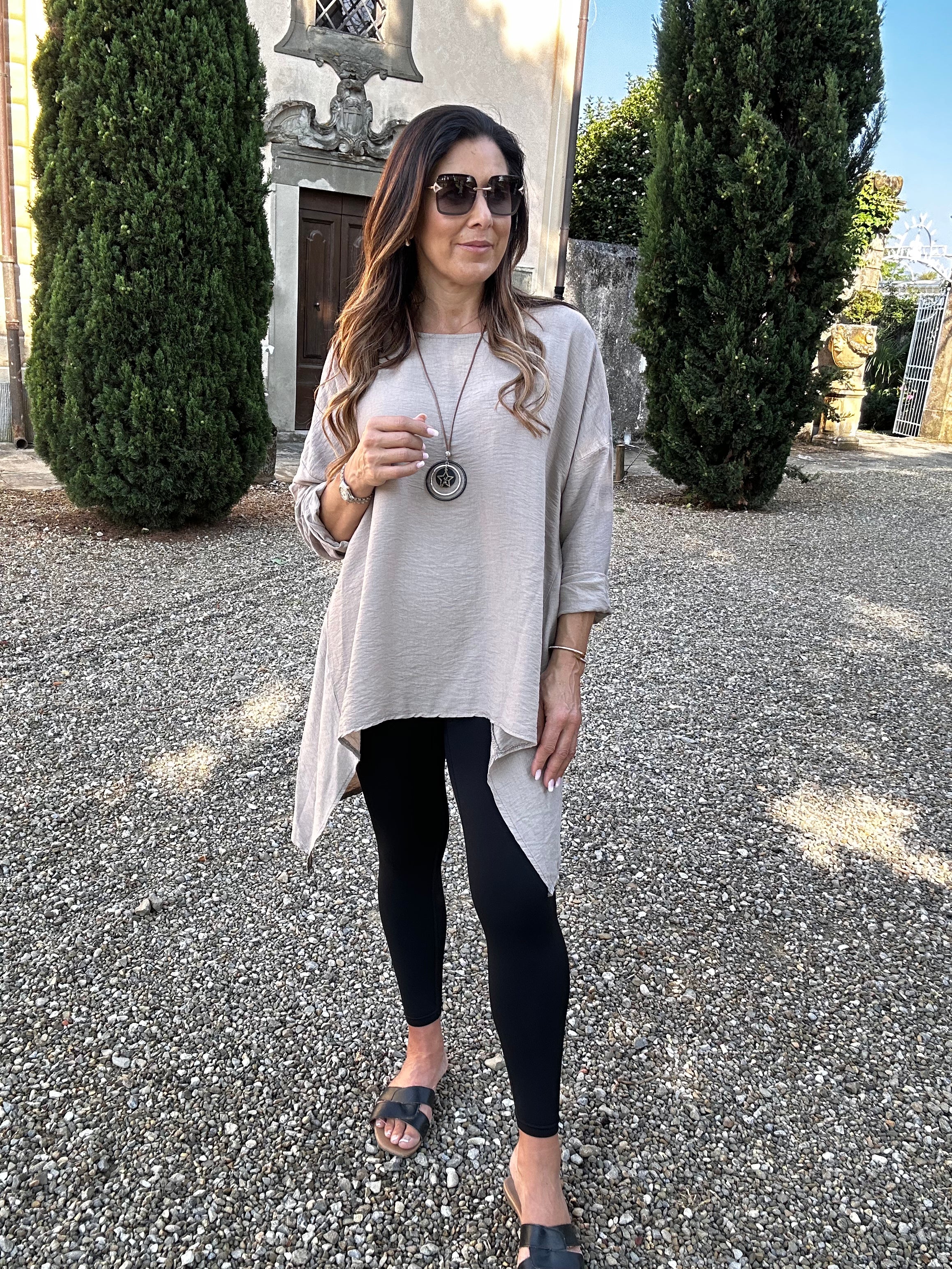 Sienna Beige Tunic Top with Necklace