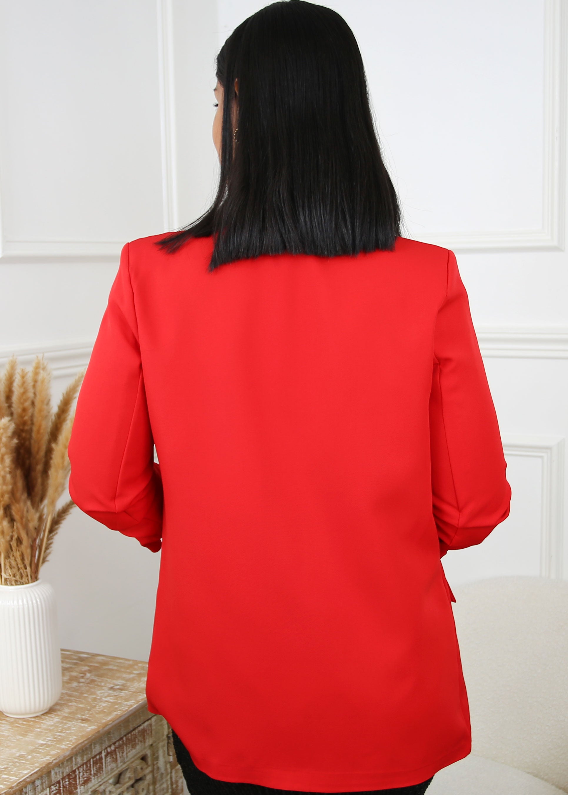 Merrill Red Gathered Sleeve Blazer