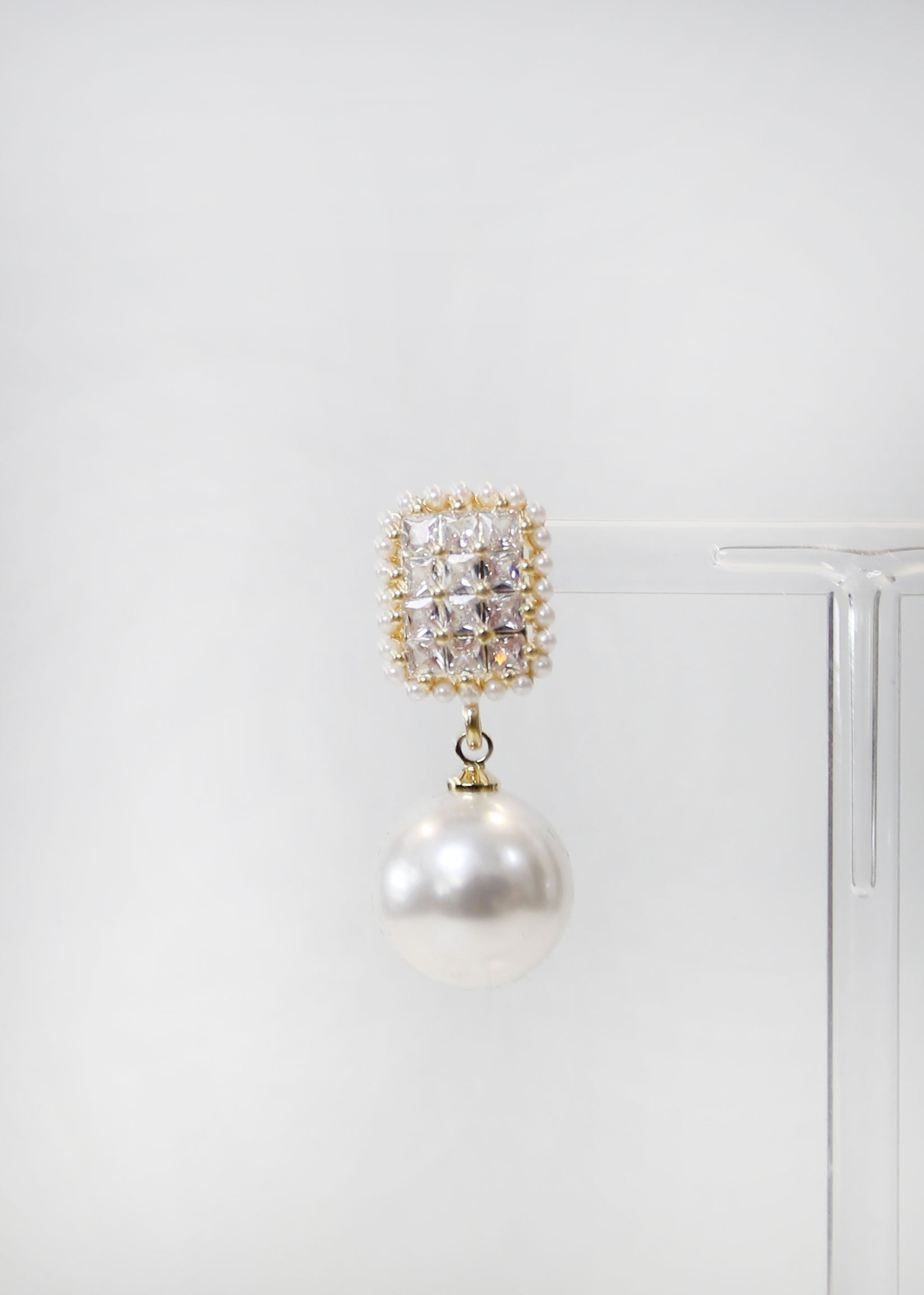 Paris Gold Rhinestone Pearl Dangle Earrings