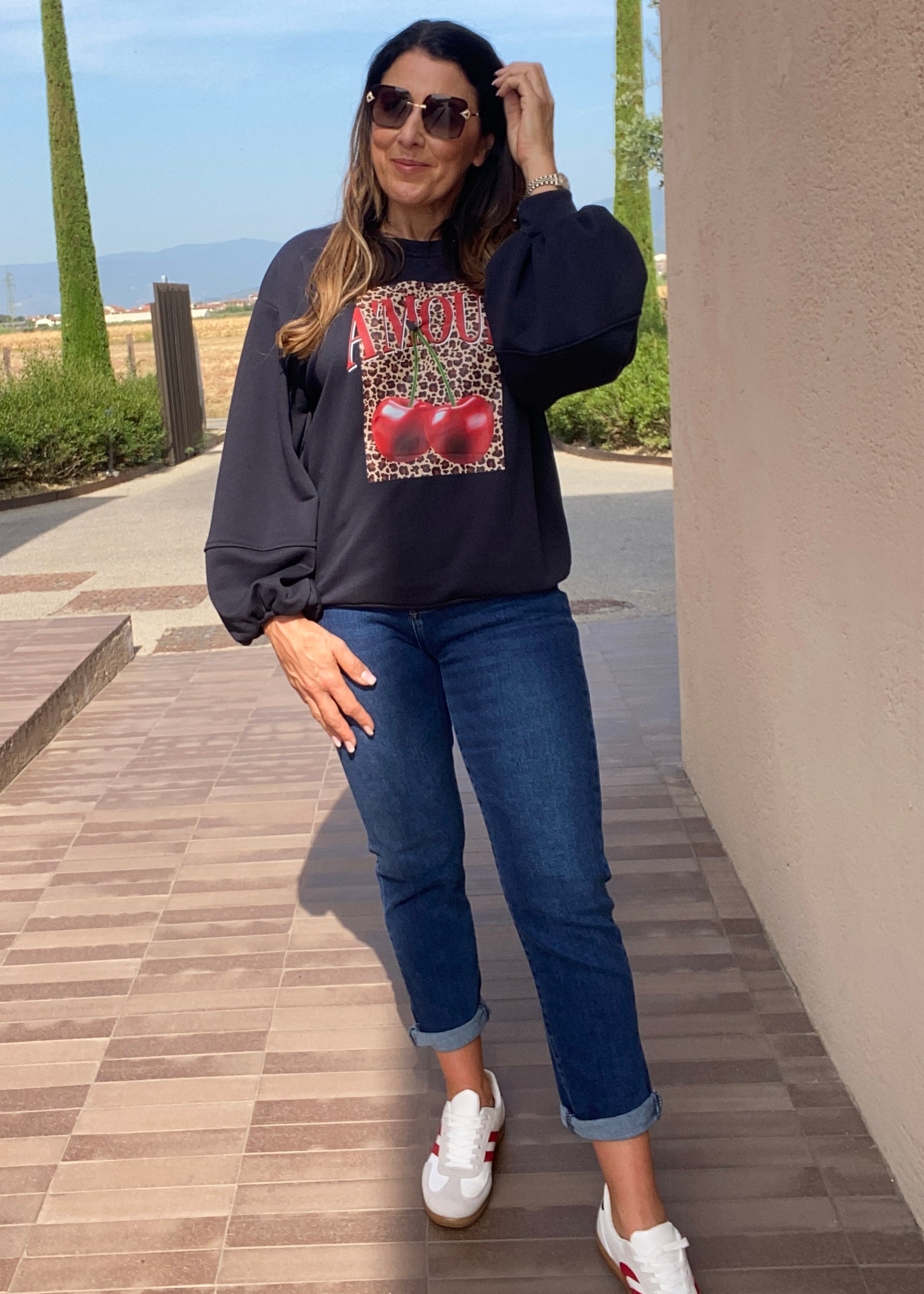 Maretta Navy Cherry Amour Sweatshirt