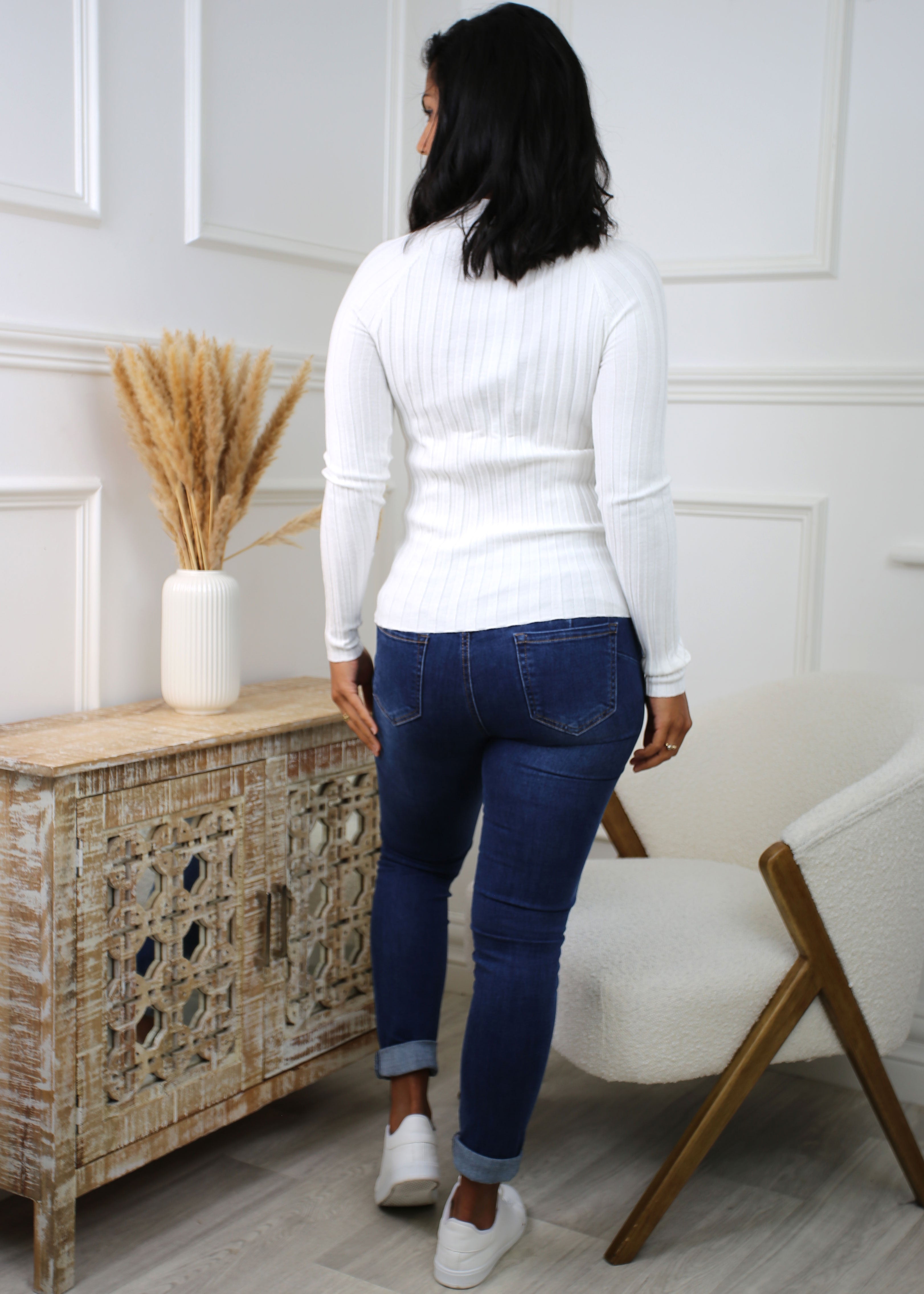 Margo Offwhite Ribbed Knit Top
