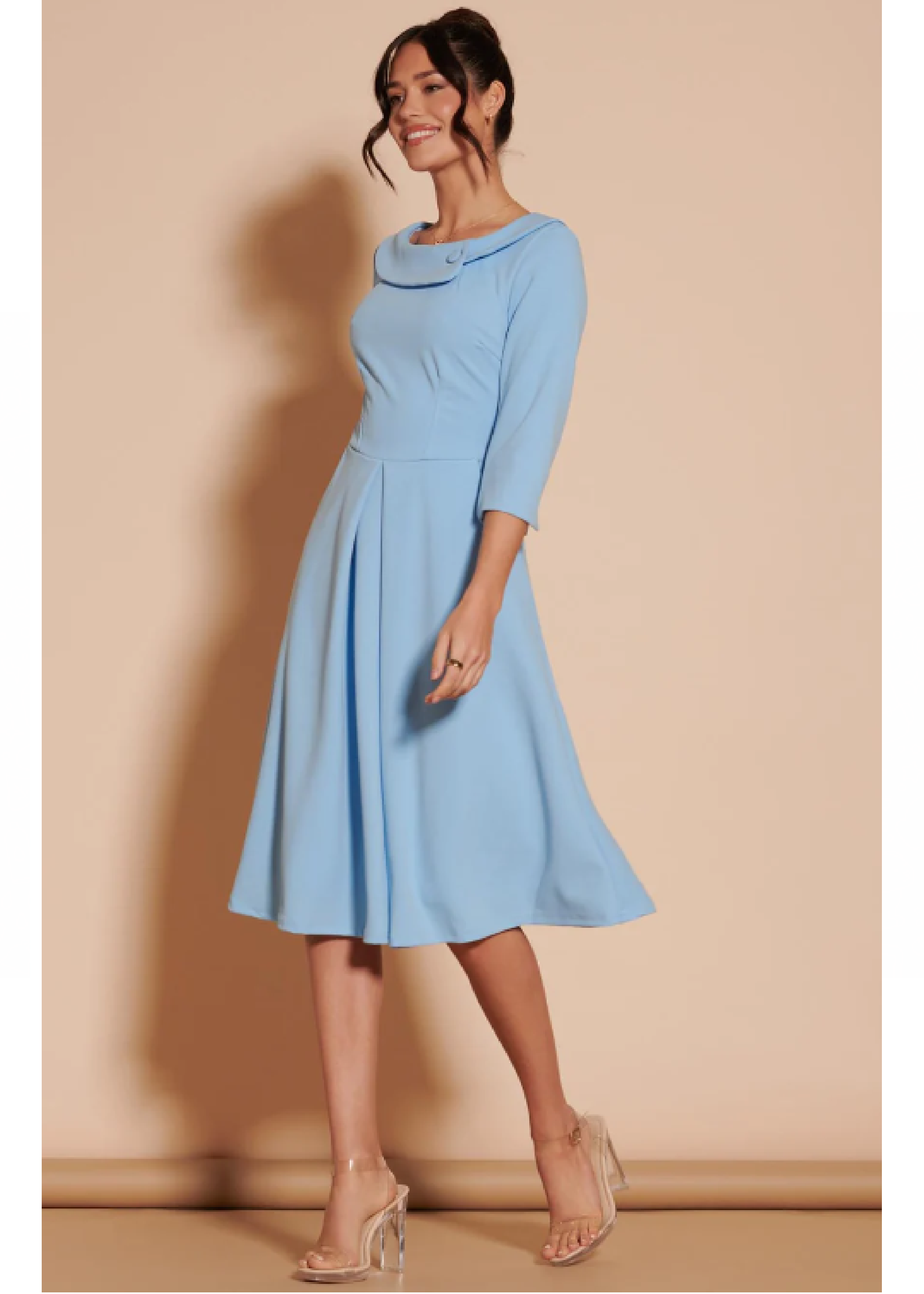 Priscilla Light Blue Fold Neck Midi Dress