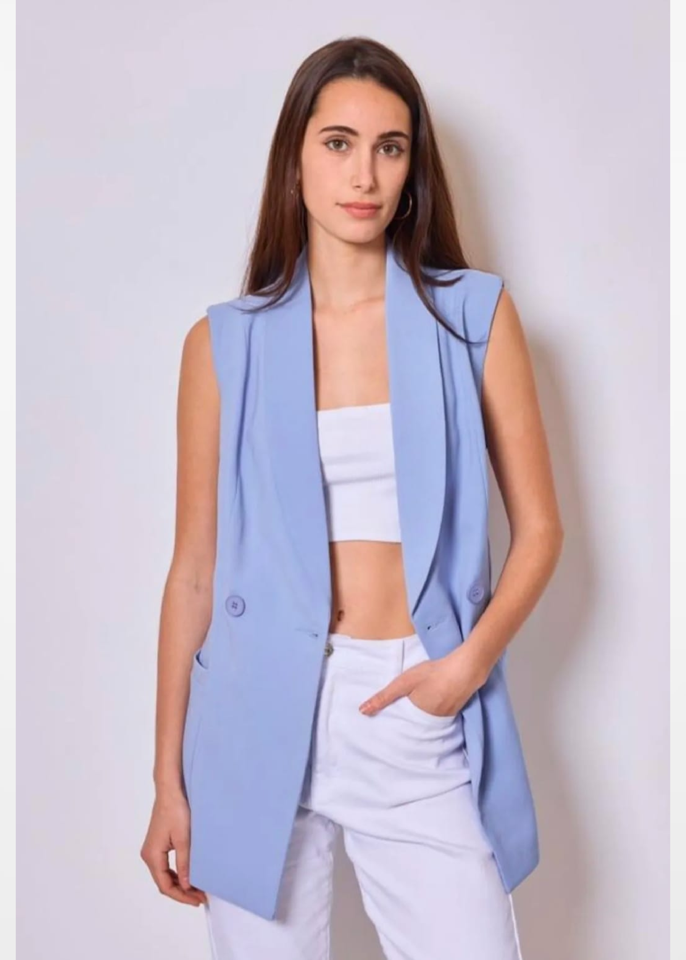 Morna Sky Blue Sleeveless Blazer