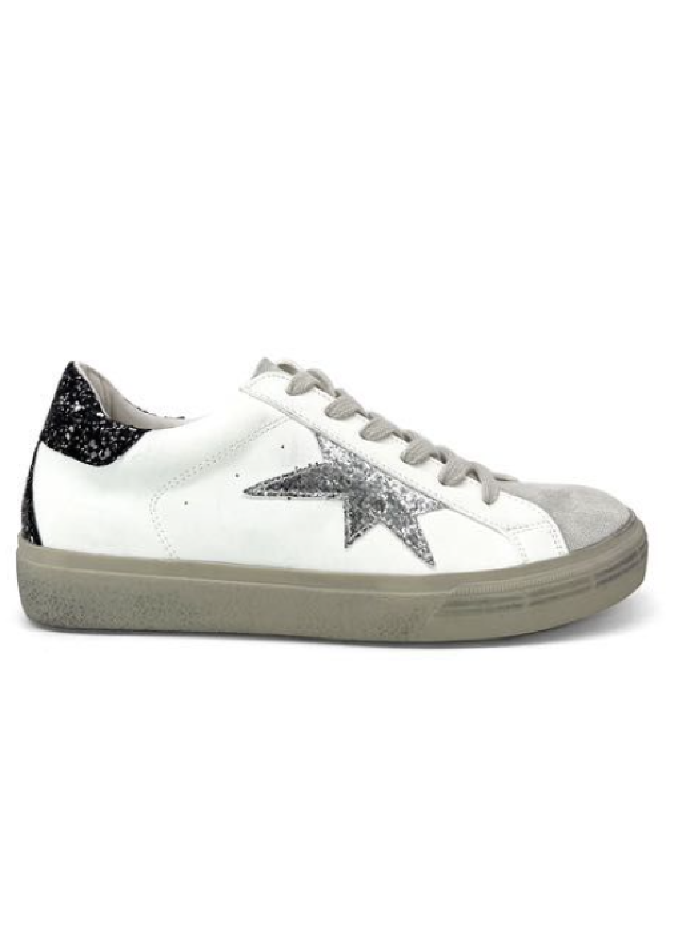 Nuala Silver Glitter Star White Trainers