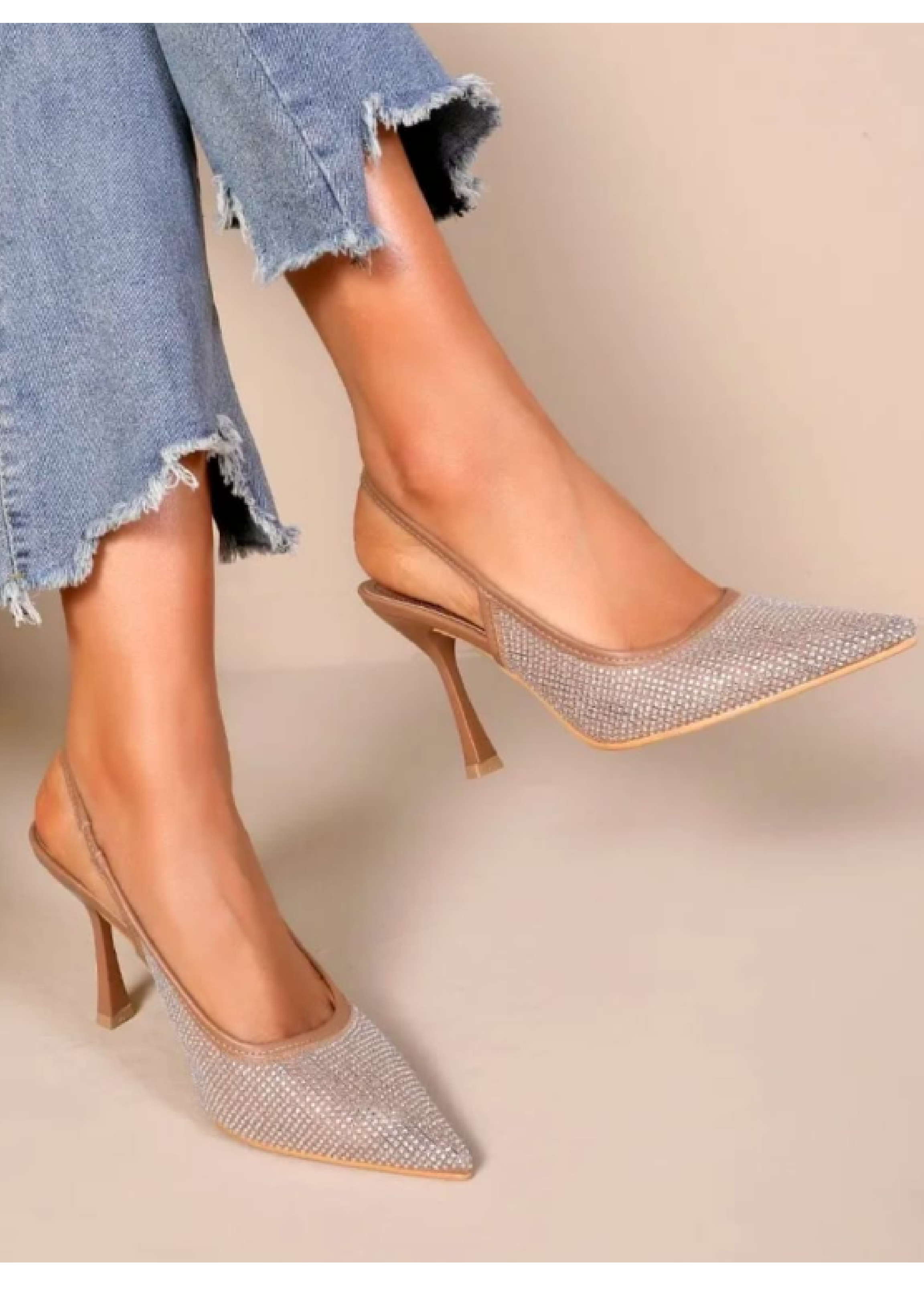 Dora Nude Diamante Slingback Courts