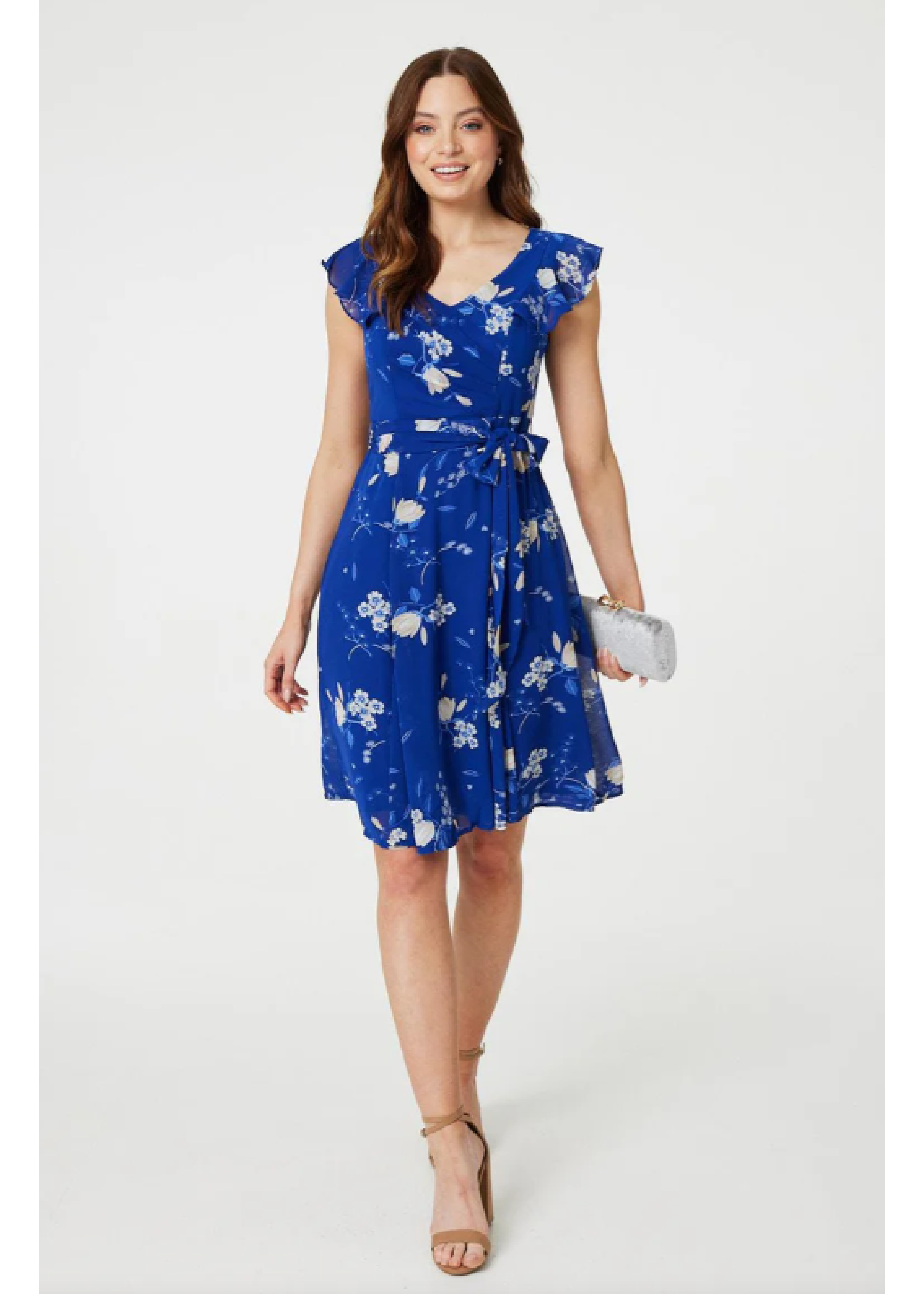 Deborah Blue Frill Sleeve Dress