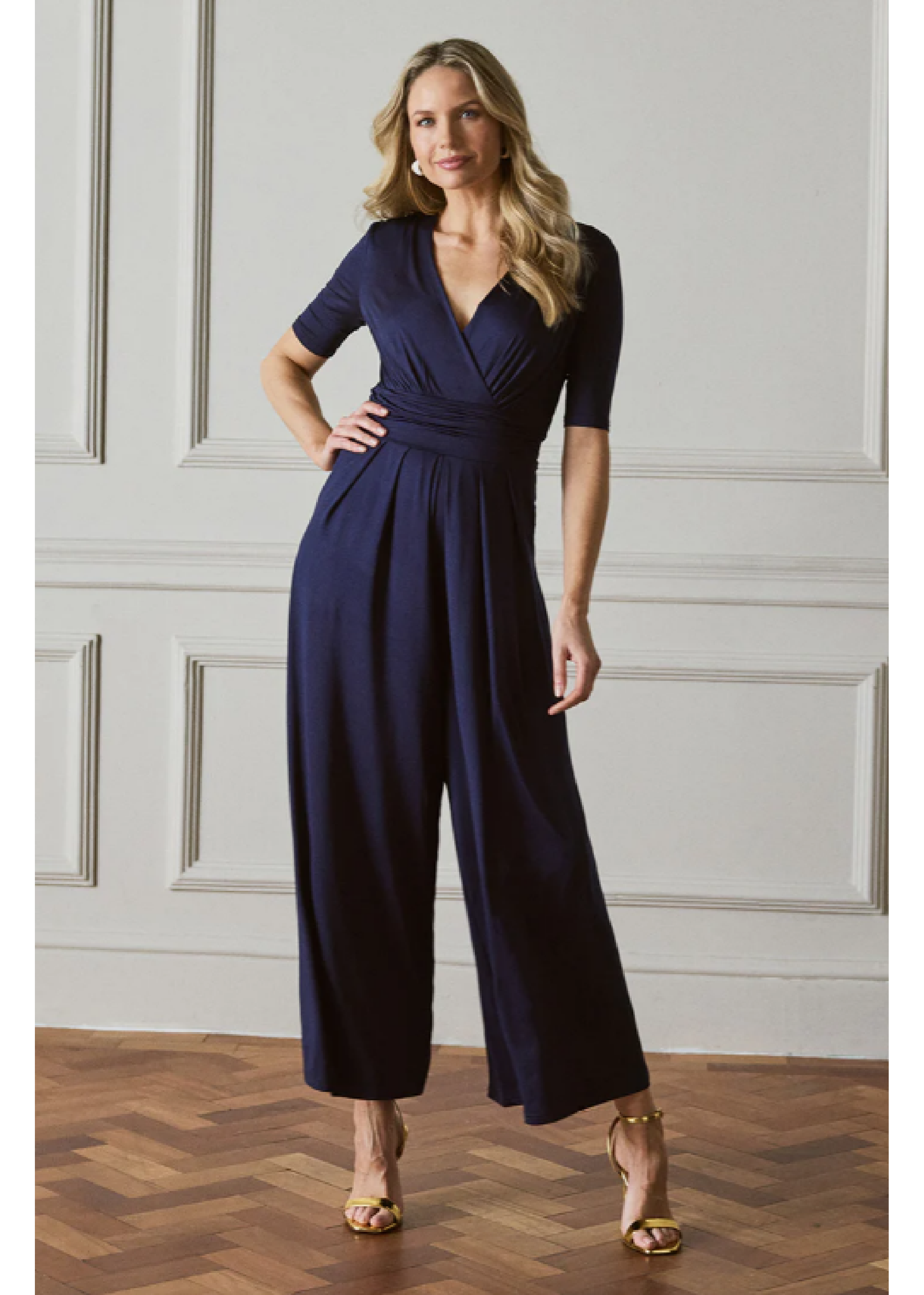 Joslyn Navy Wide Leg Wrap Jumpsuit