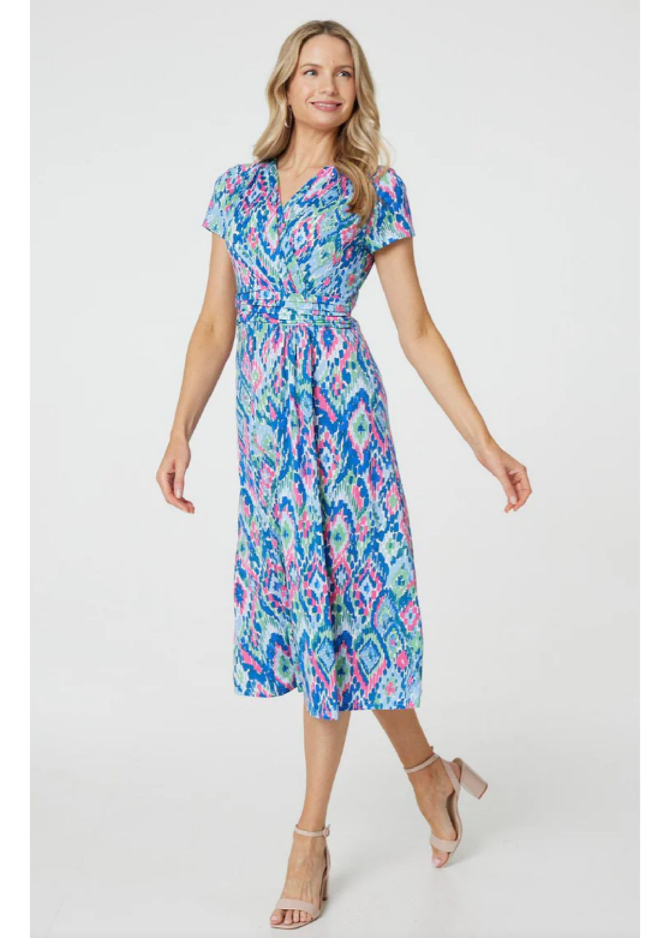 Bristol Blue Ikat Print Midi Dress