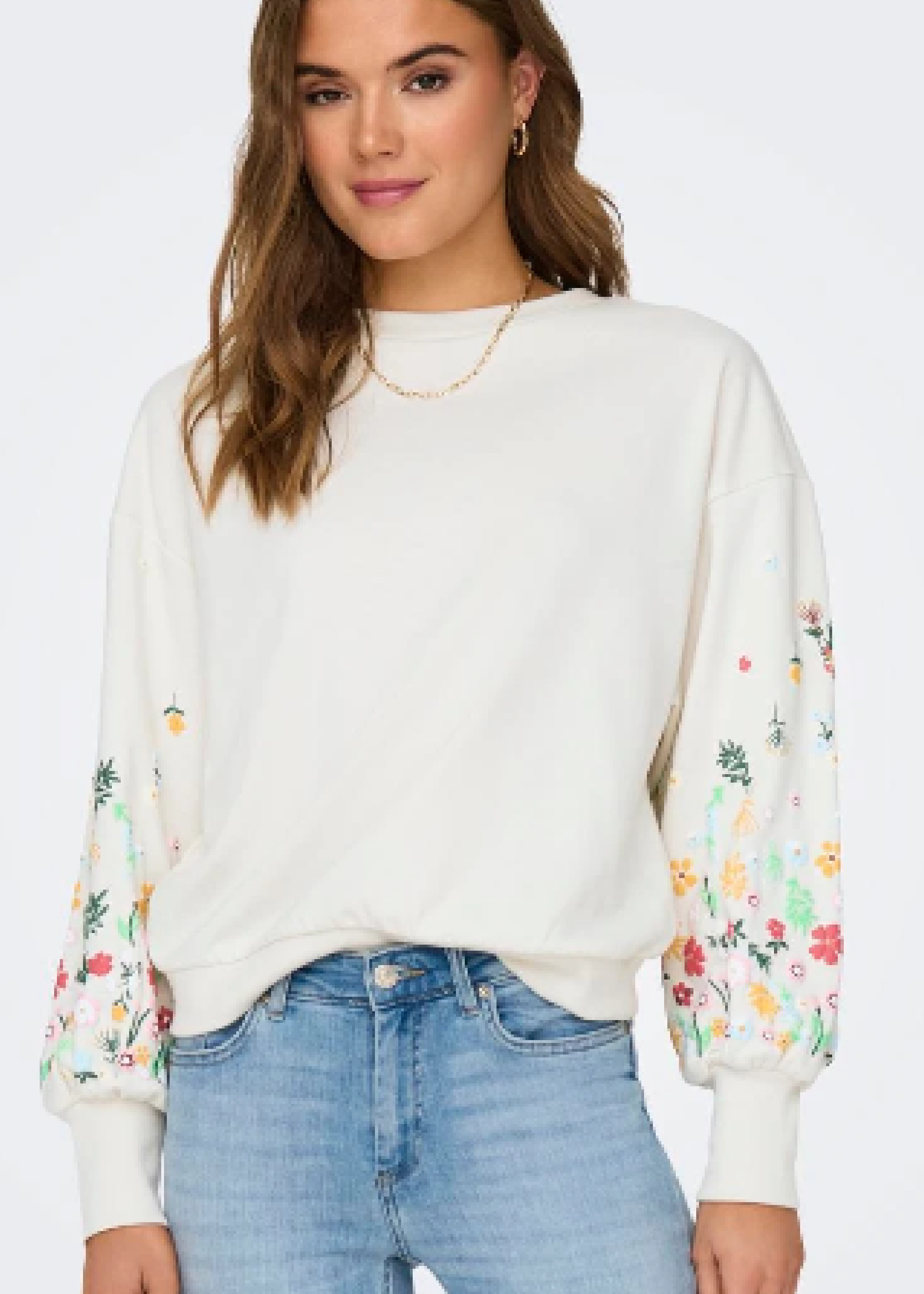 Brooke White Flower Sleeve Sweatshirt