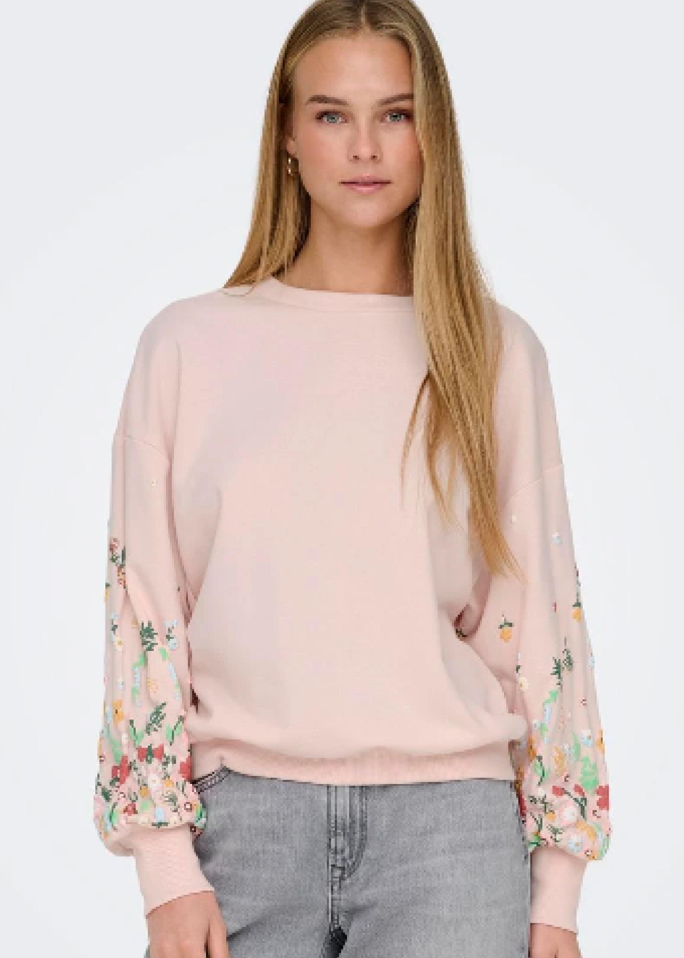 Brooke Pink Potpourri Flower Sleeve Sweatshirt