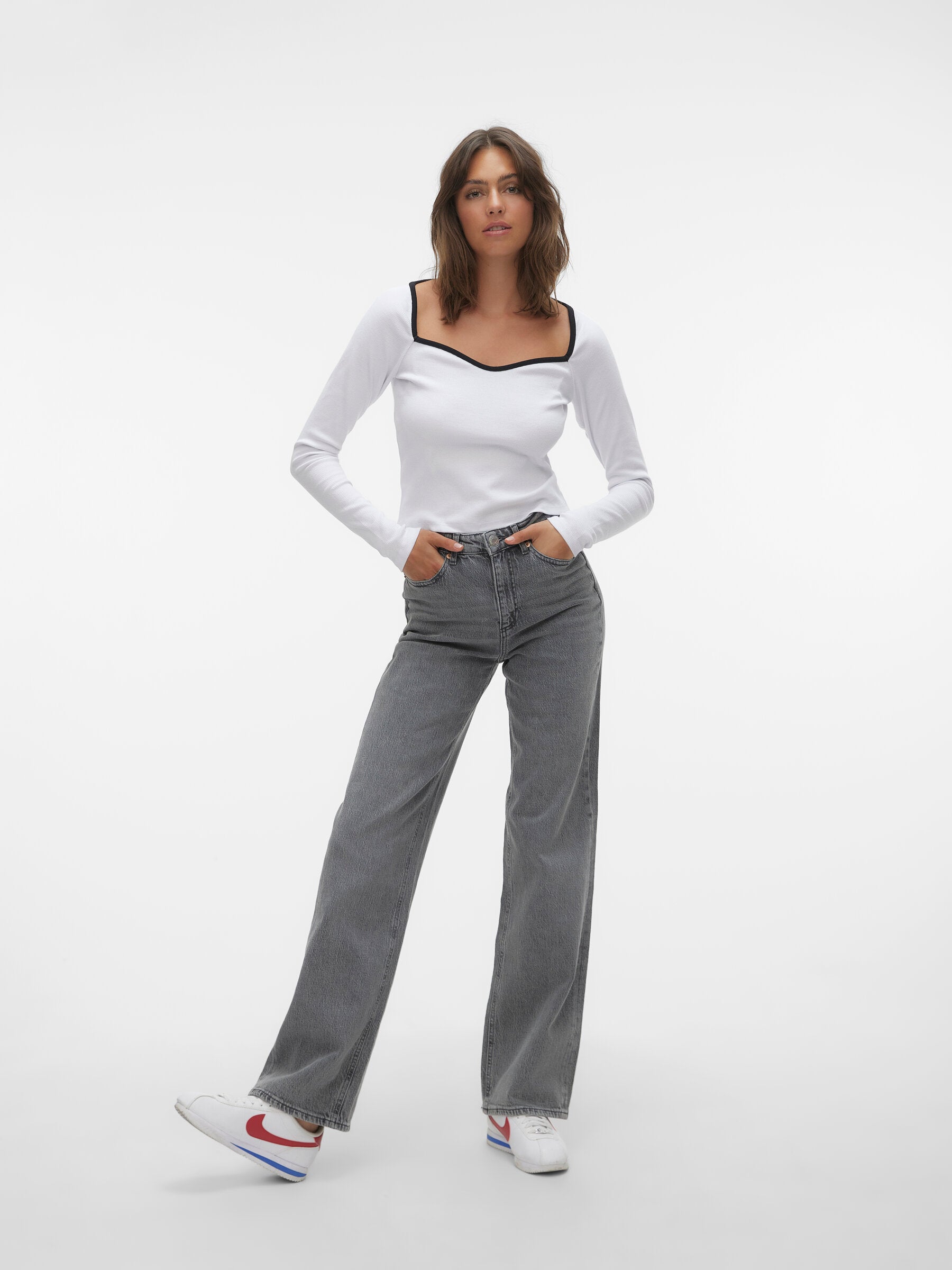 Tessa Medium Grey High Rise Wide Leg Jeans