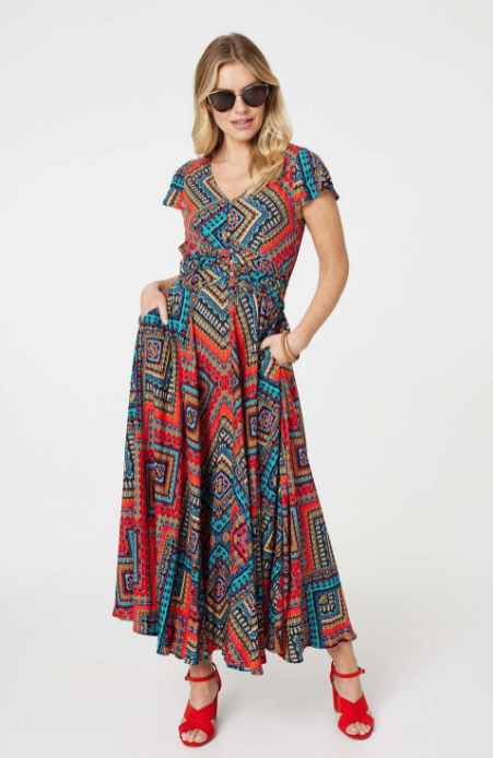 Fiorella Red Mosaic Print Maxi Dress