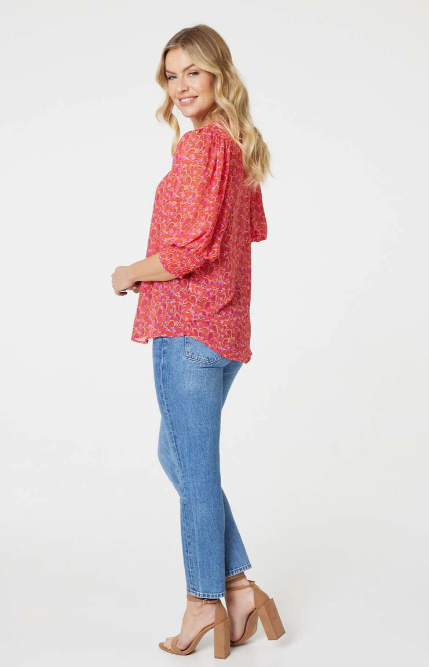 Macey Red Puff Sleeve Top
