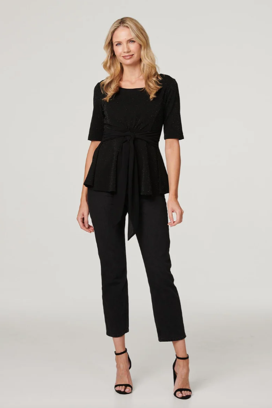 Gloriana Black Metallic Peplum Blouse