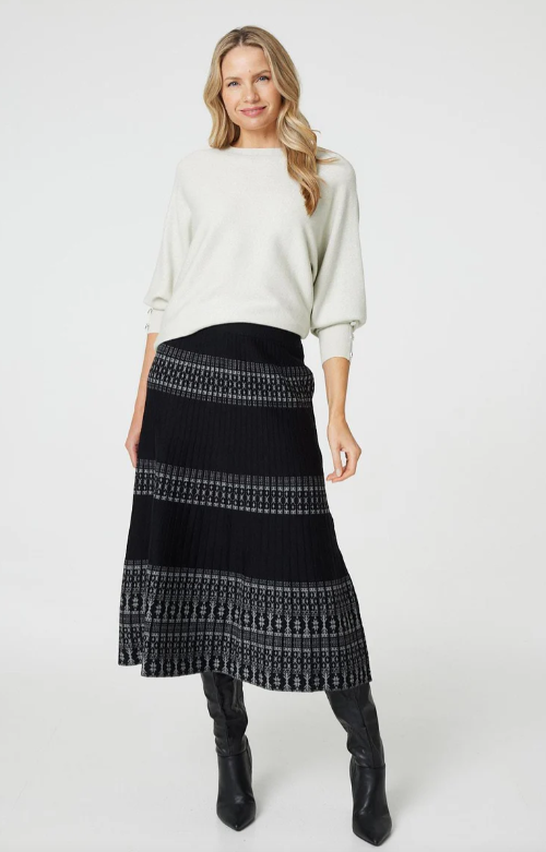 Josefin Black Border Print Midi Skirt